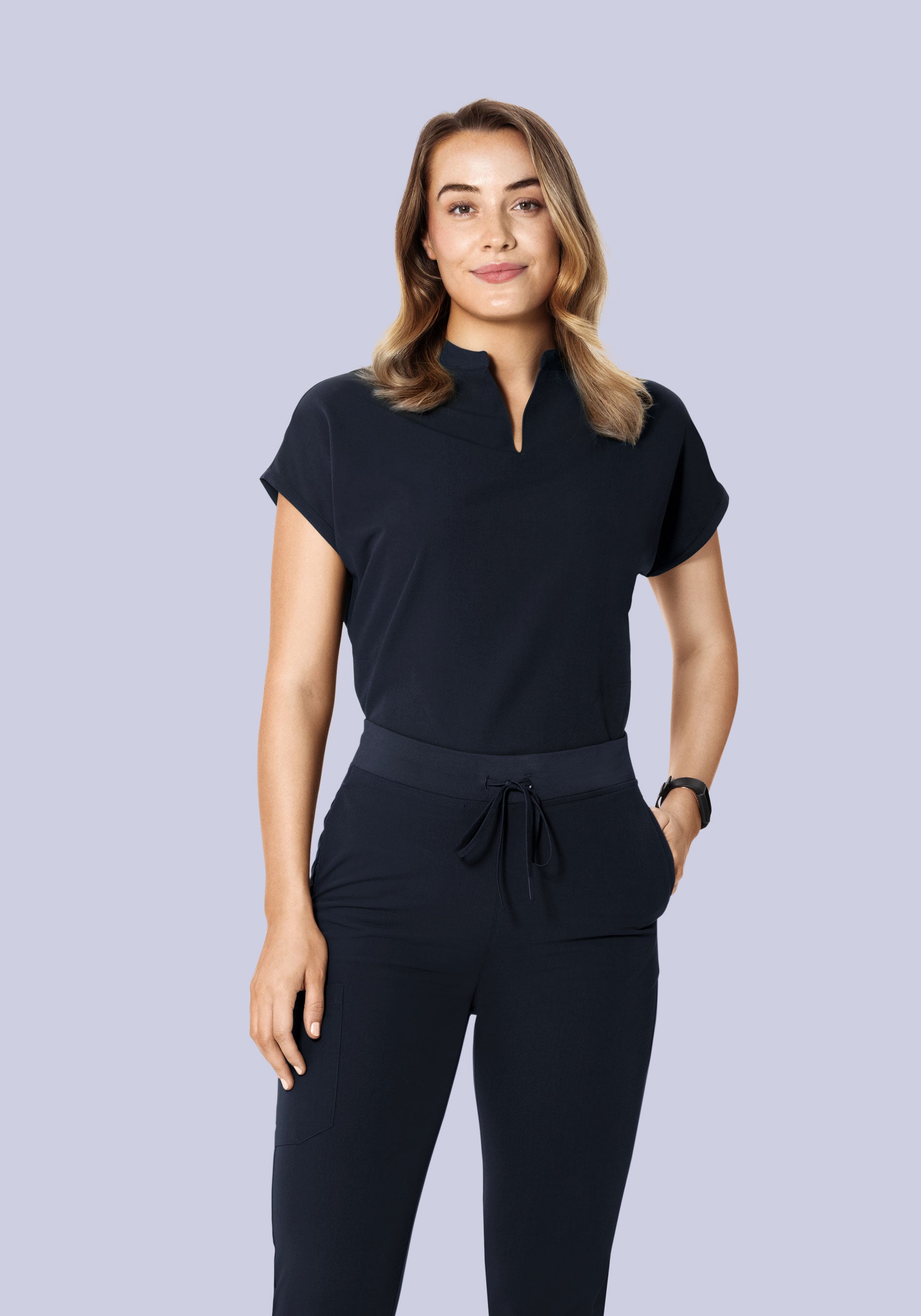 Women's Oversized Mandarin Dolman Scrub Top - Midnight Navy