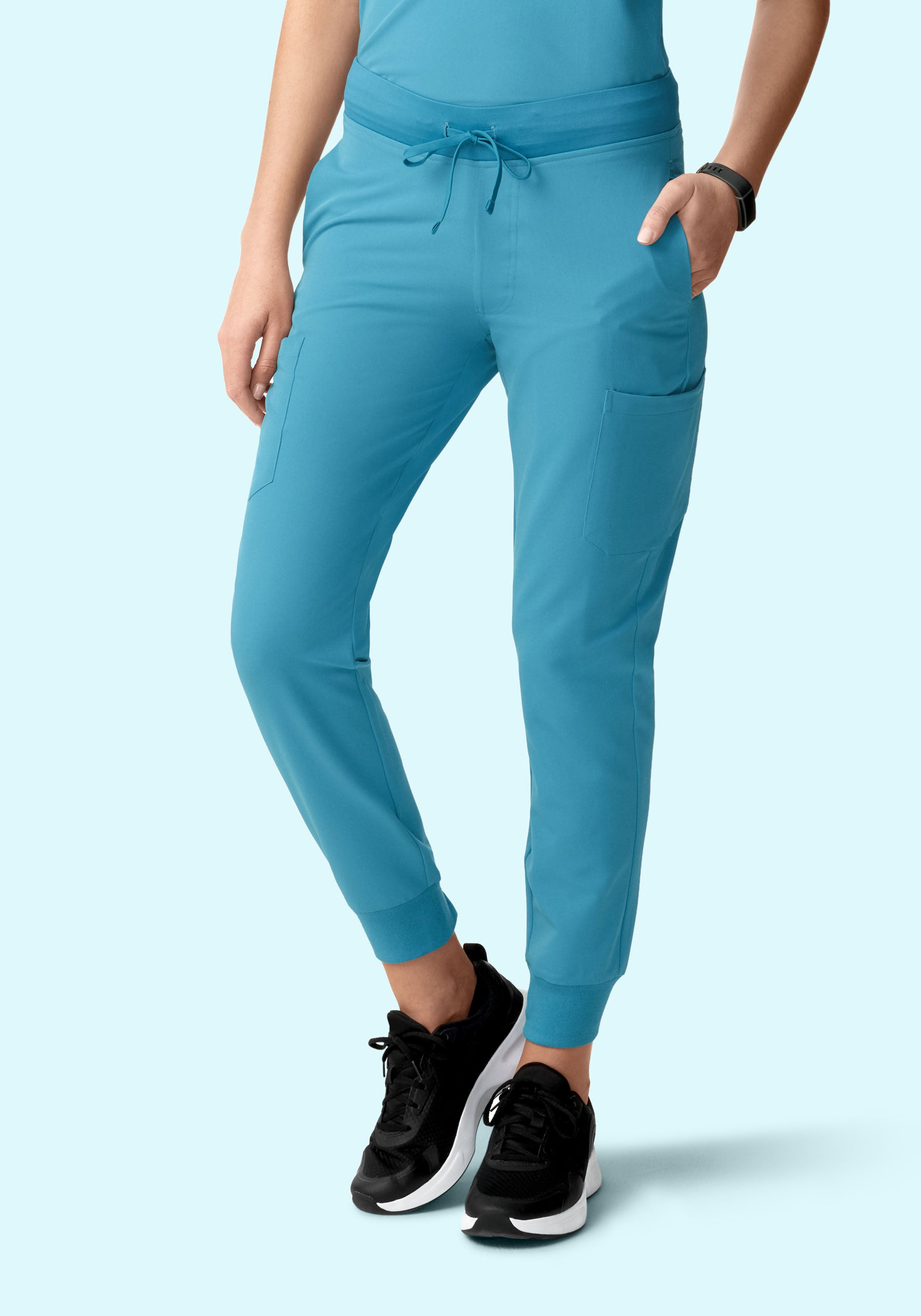 UVU トレーニングボトムス 青 Women's Mid-Rise 9-Pocket Jogger Scrub Pants - Wave | Mandala Scrubs