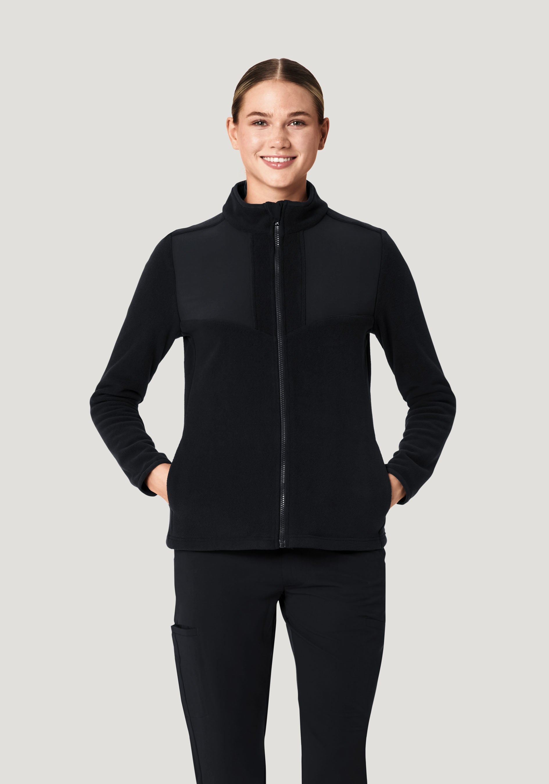 Women's Fleece Scrub Jacket Black – Mandala Scrubs Women's Fleece Scrub Jacket Black – Mandala Scrubs