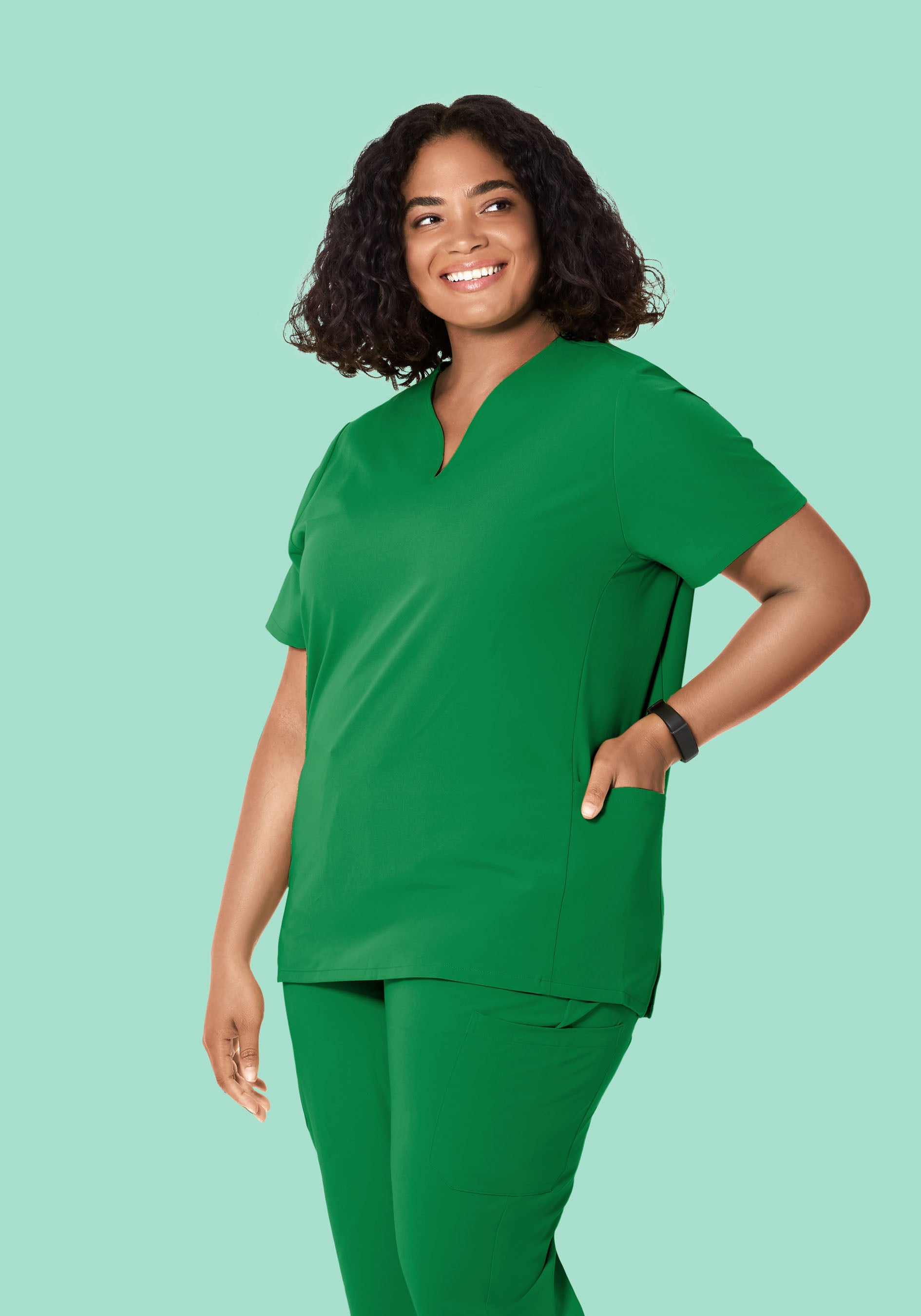 Curved V-Neck Top Emerald