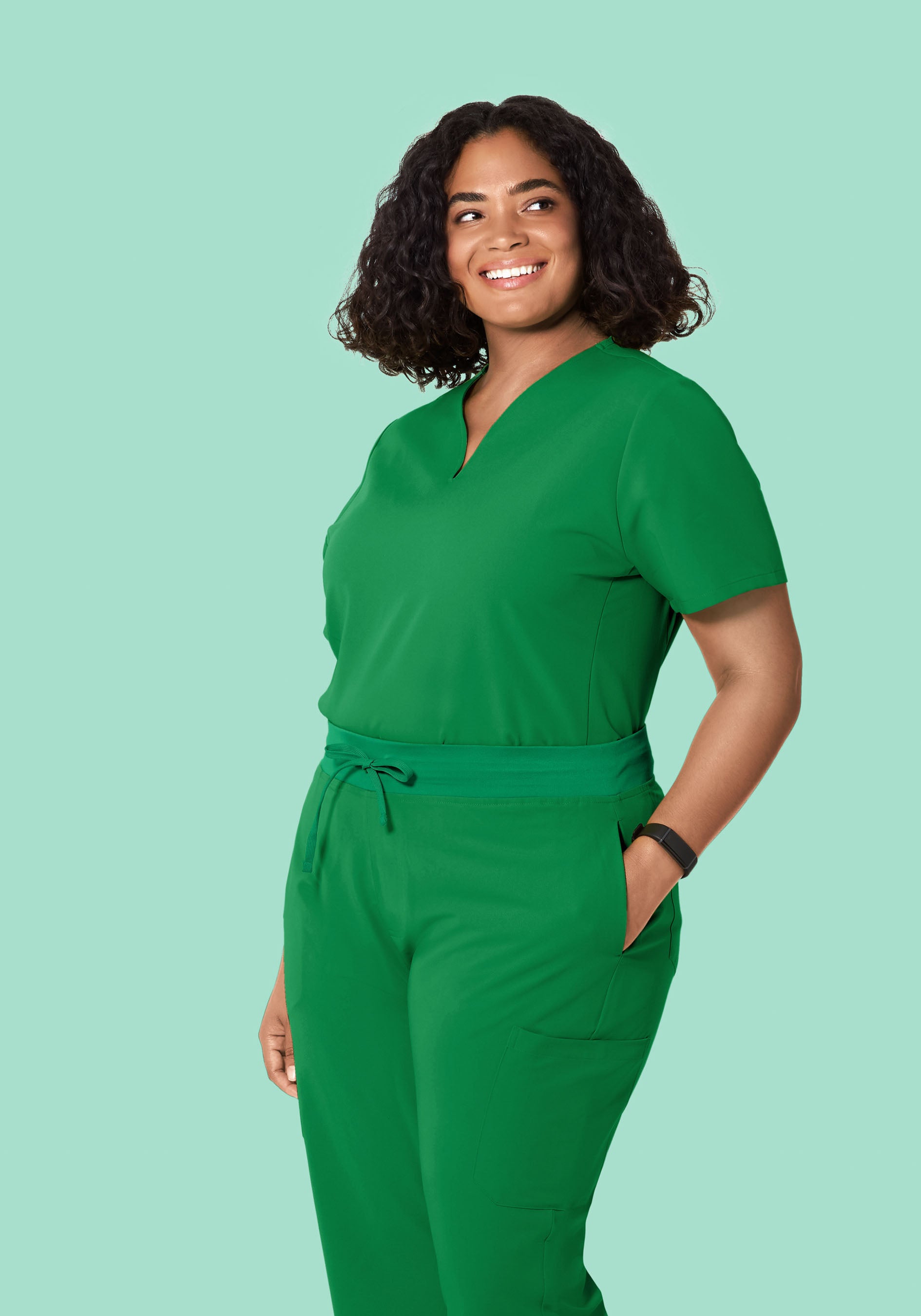 Curved V-Neck Top Emerald