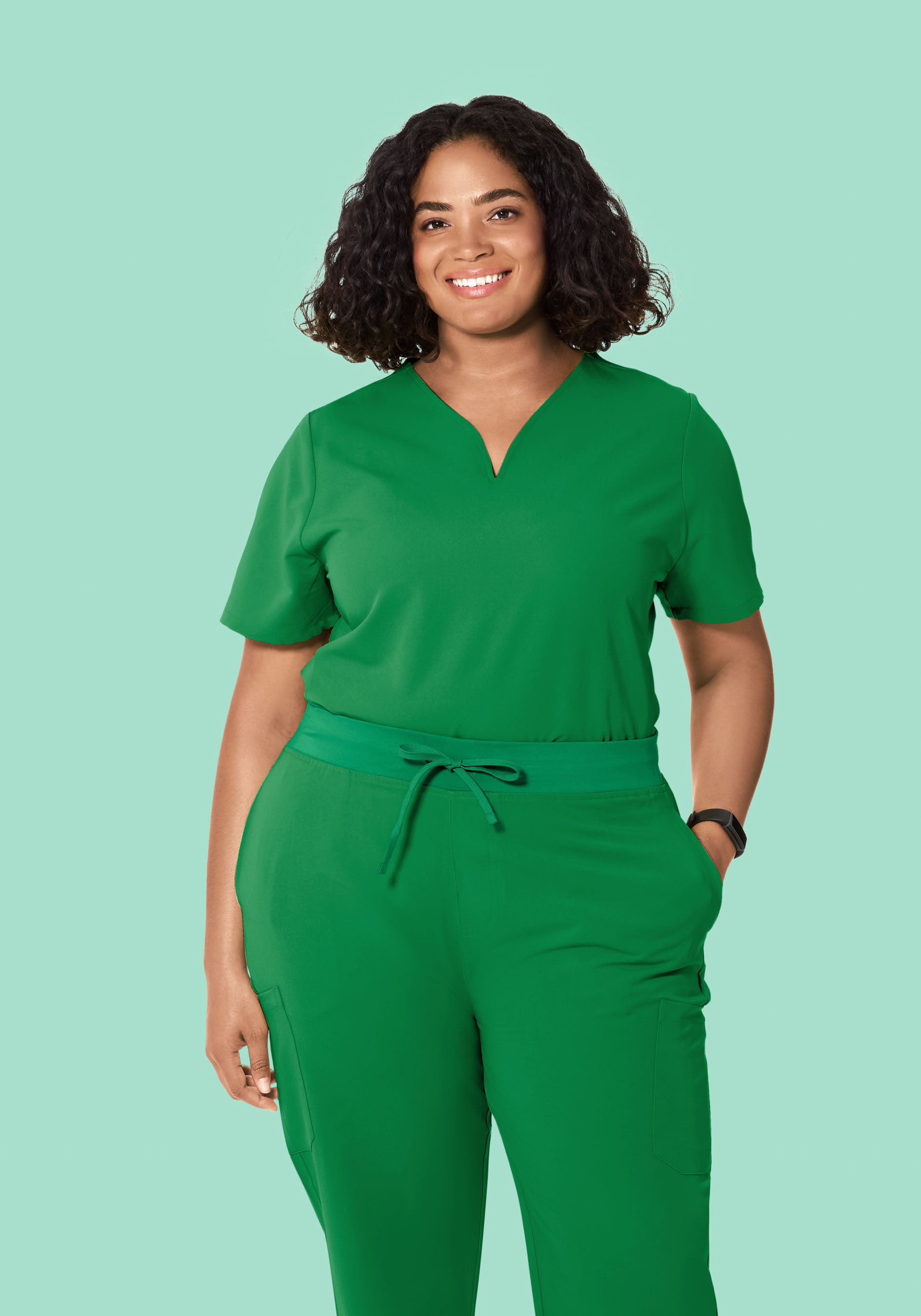 Curved V-Neck Top Emerald