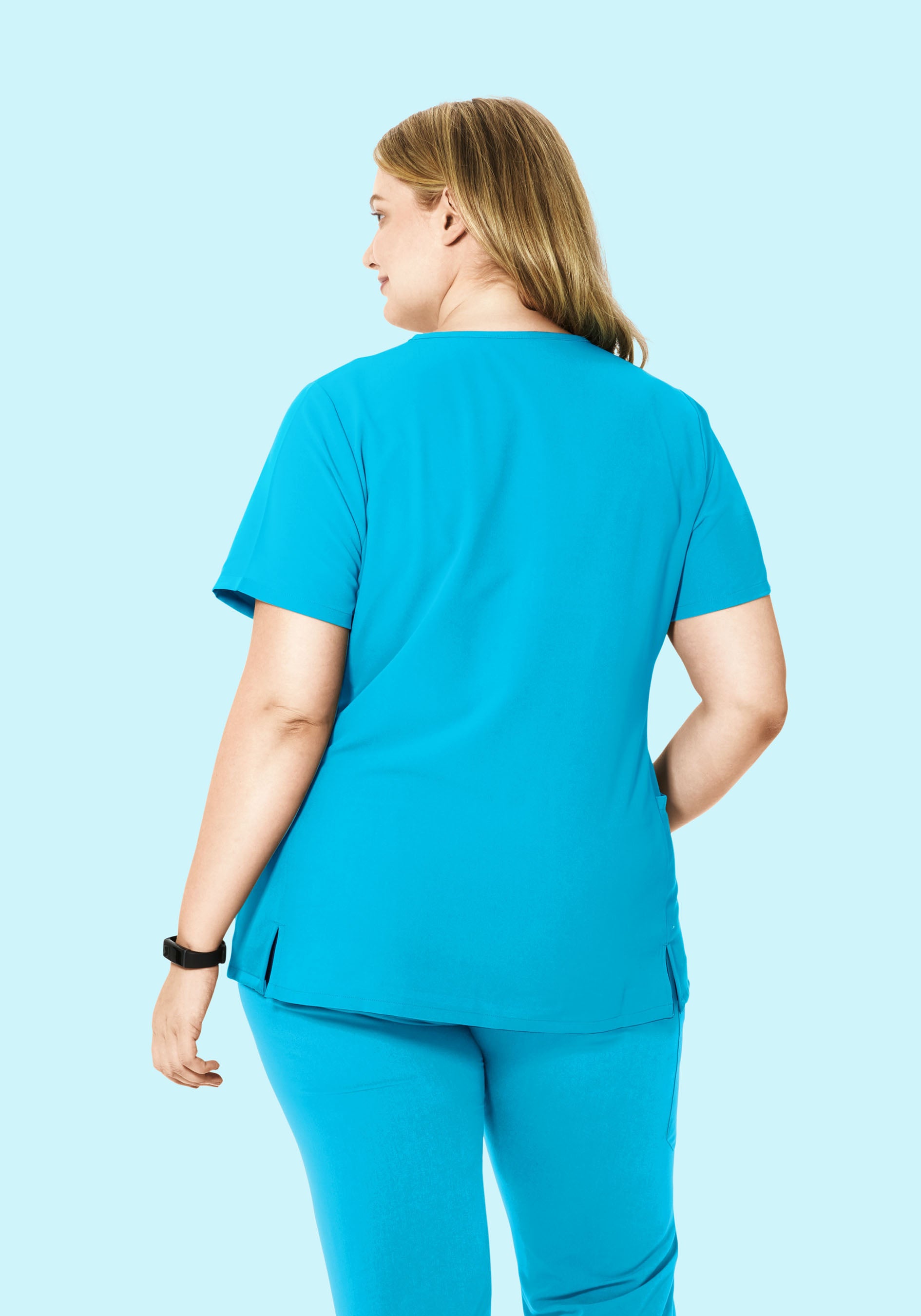 Curved V-Neck Top Pacific Blue