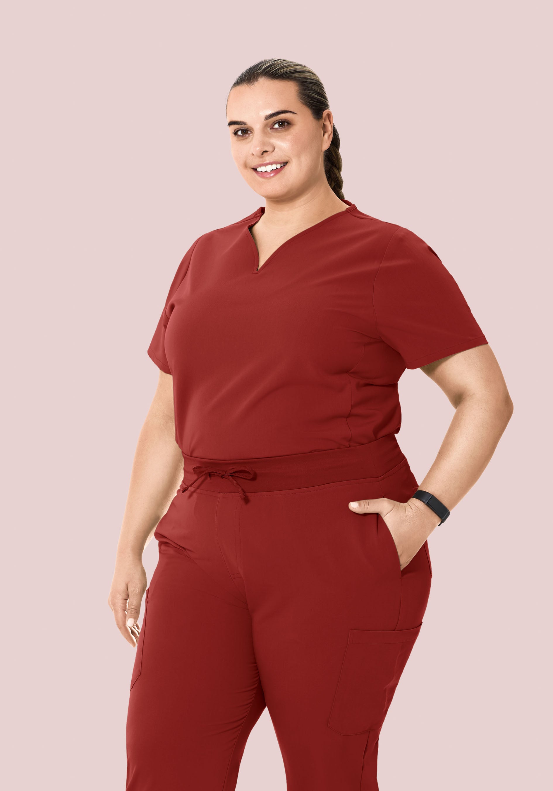 Curved V-Neck Top Rosewood