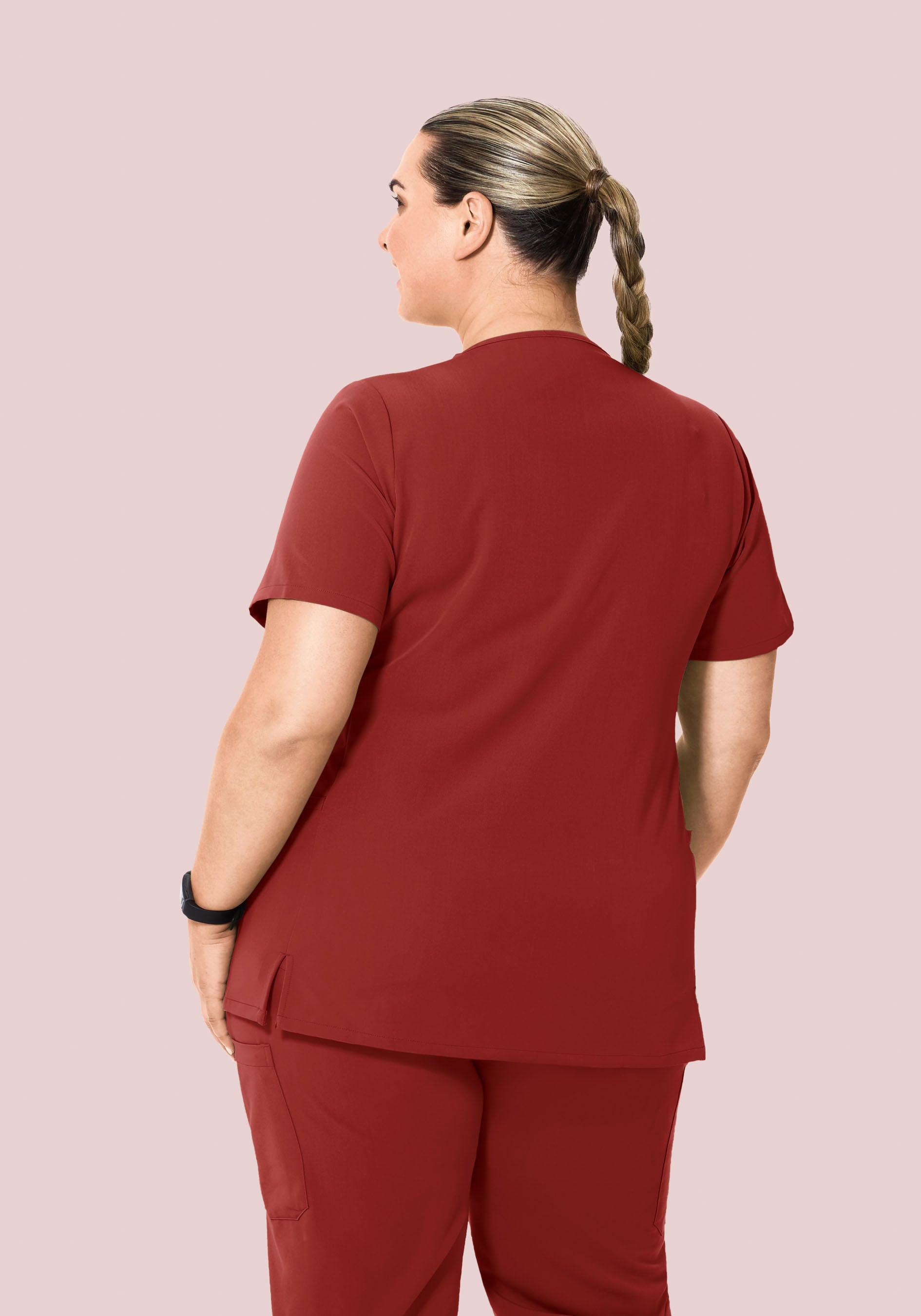 Curved V-Neck Top Rosewood