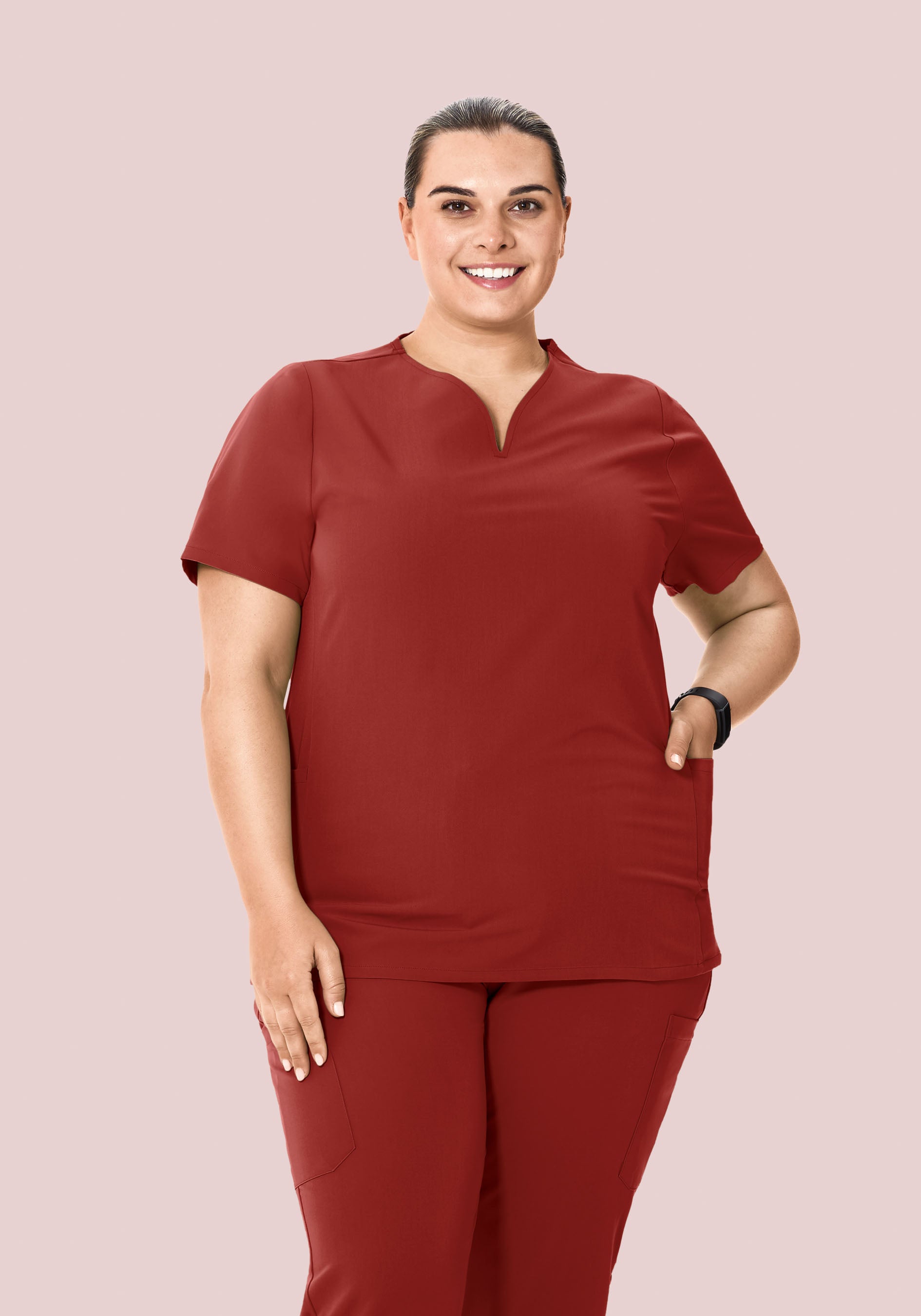 Curved V-Neck Top Rosewood
