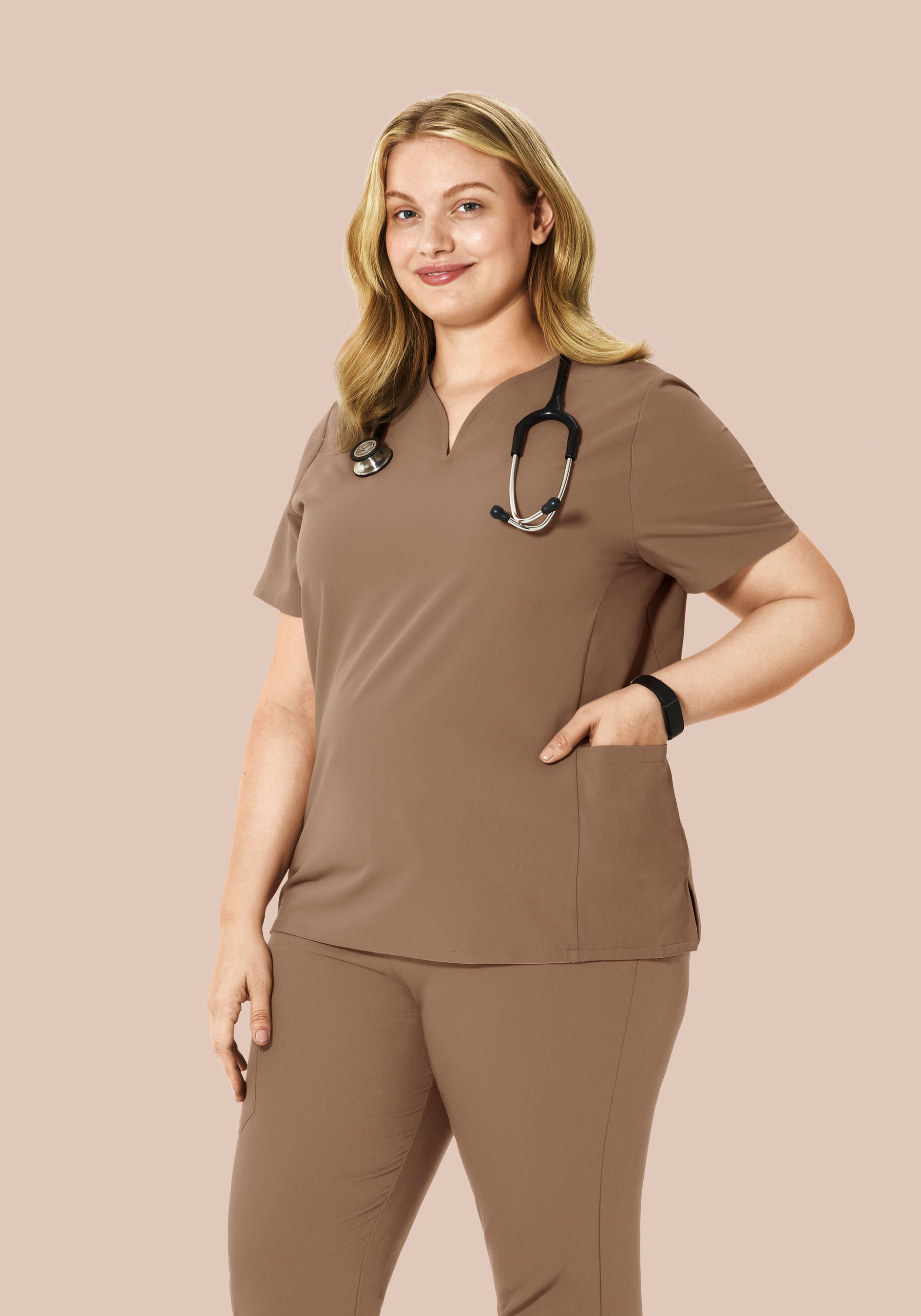 Curved V-Neck Top Mocha