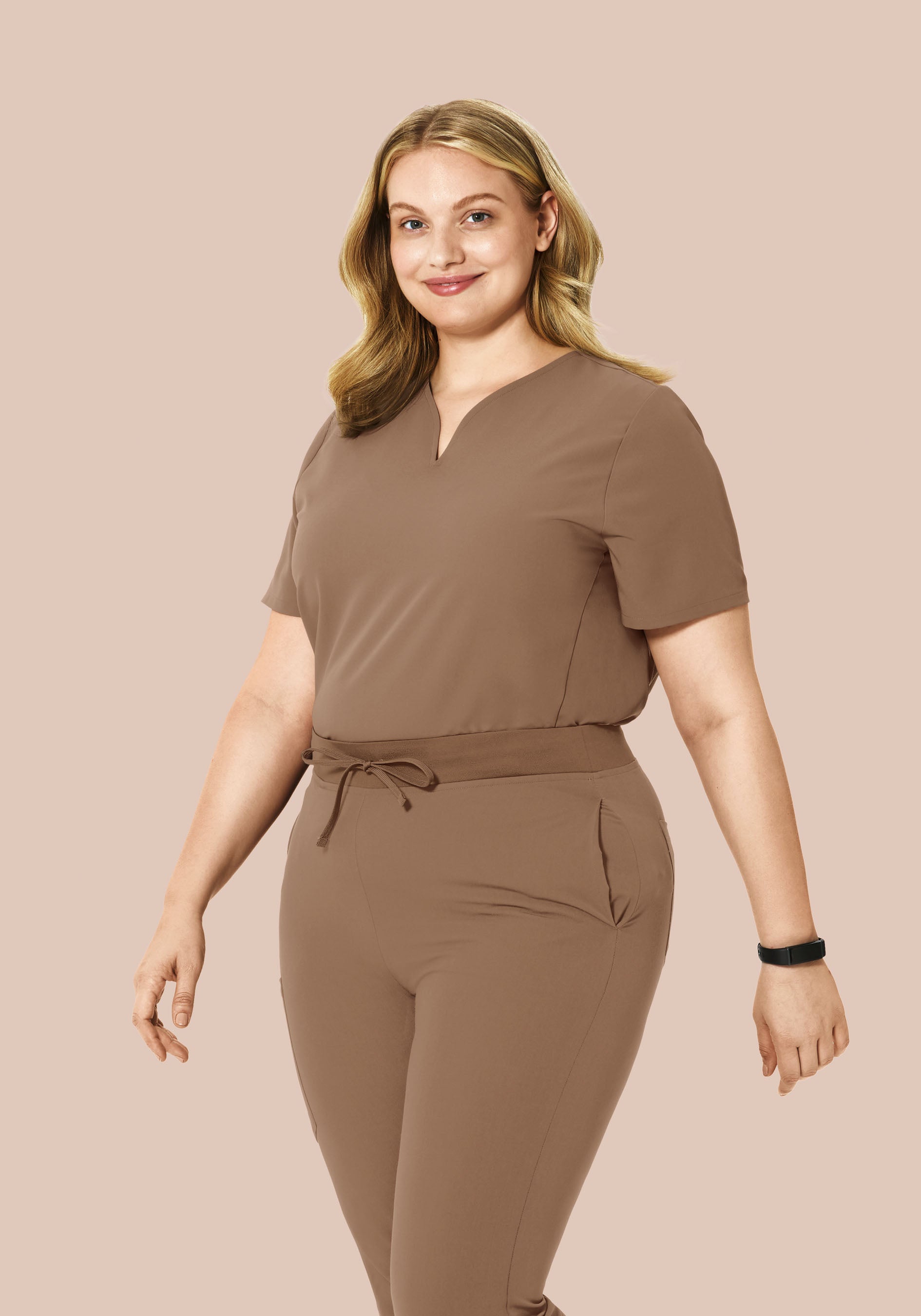 Curved V-Neck Top Mocha