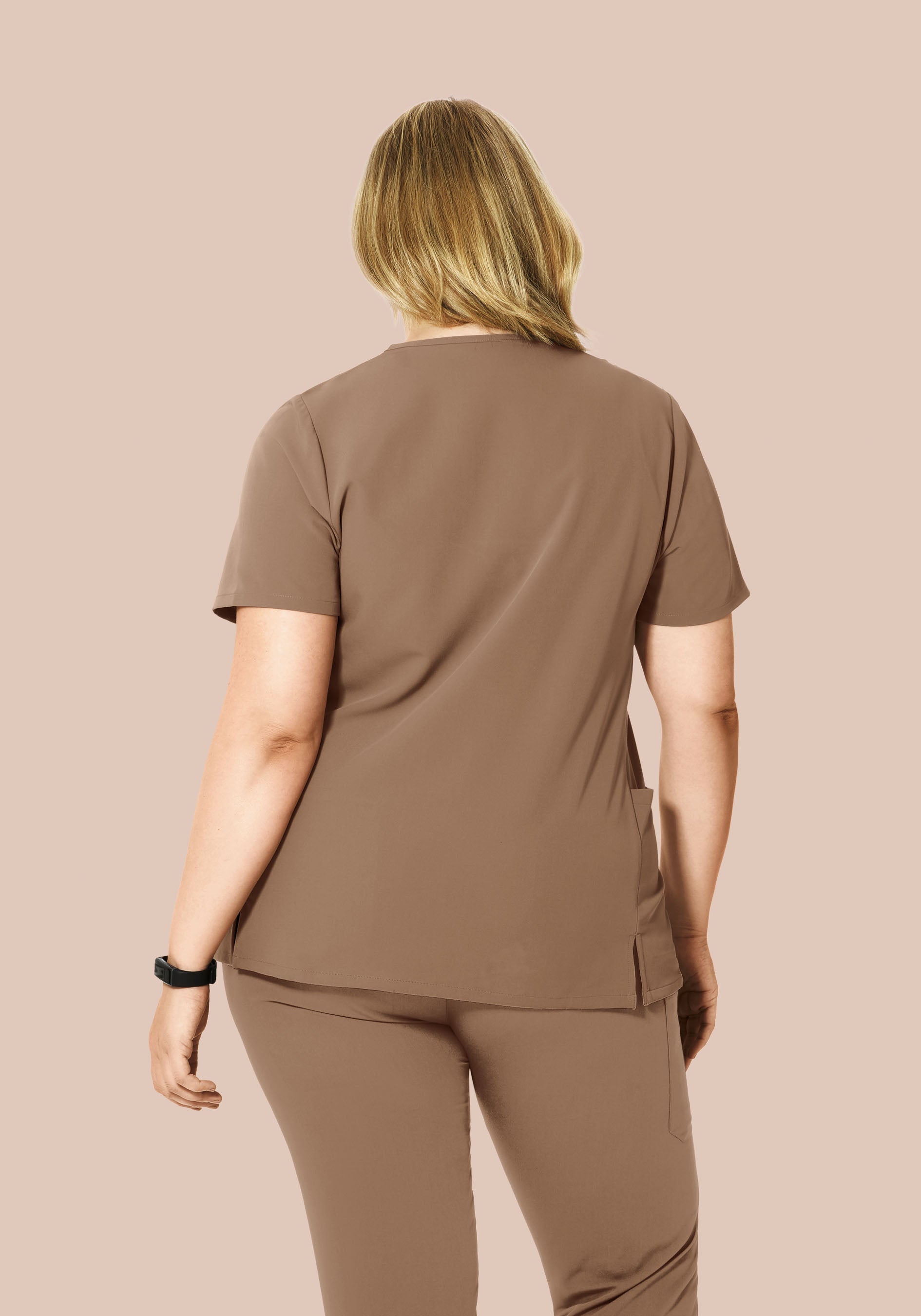Curved V-Neck Top Mocha