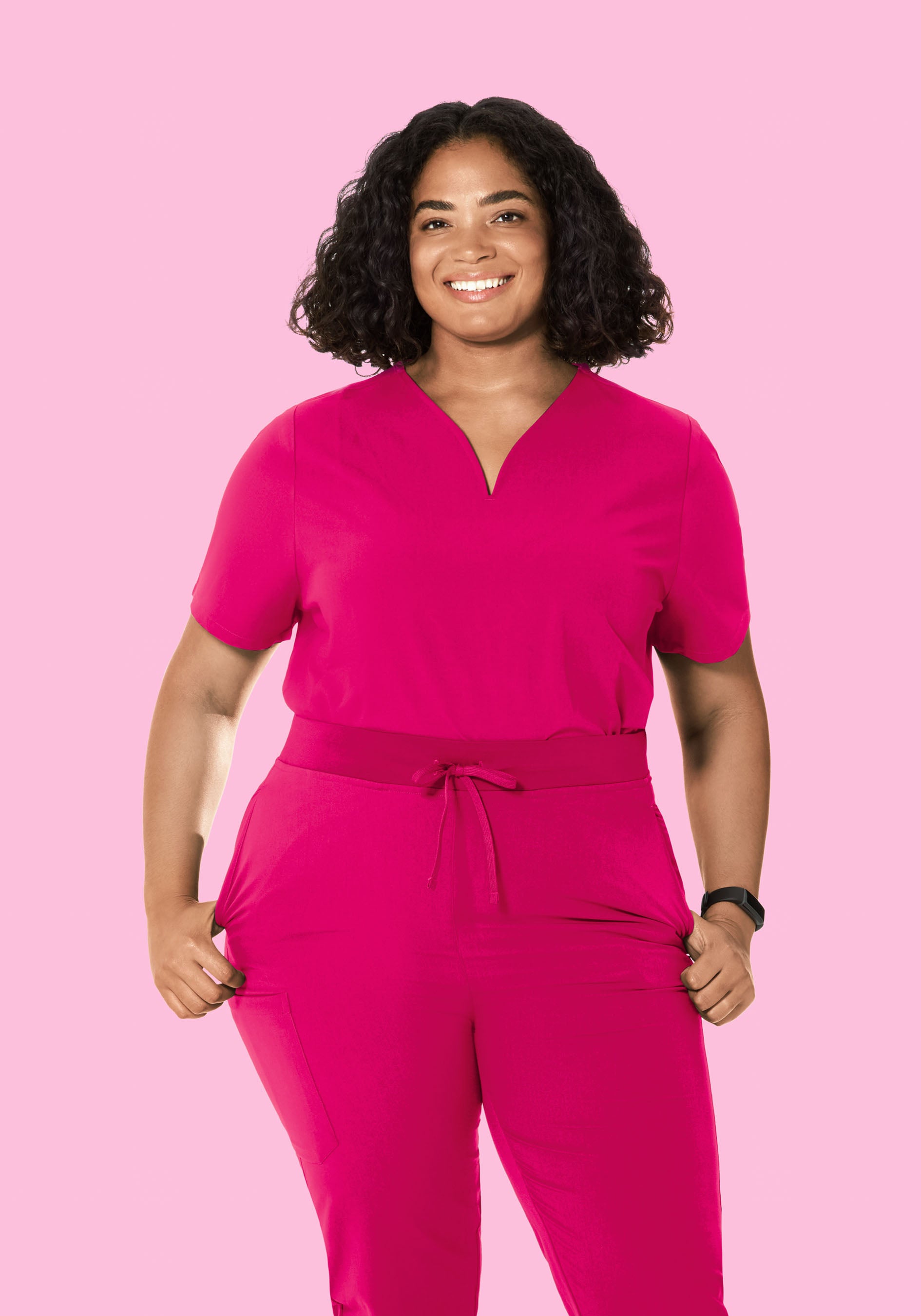 Curved V-Neck Top Raspberry