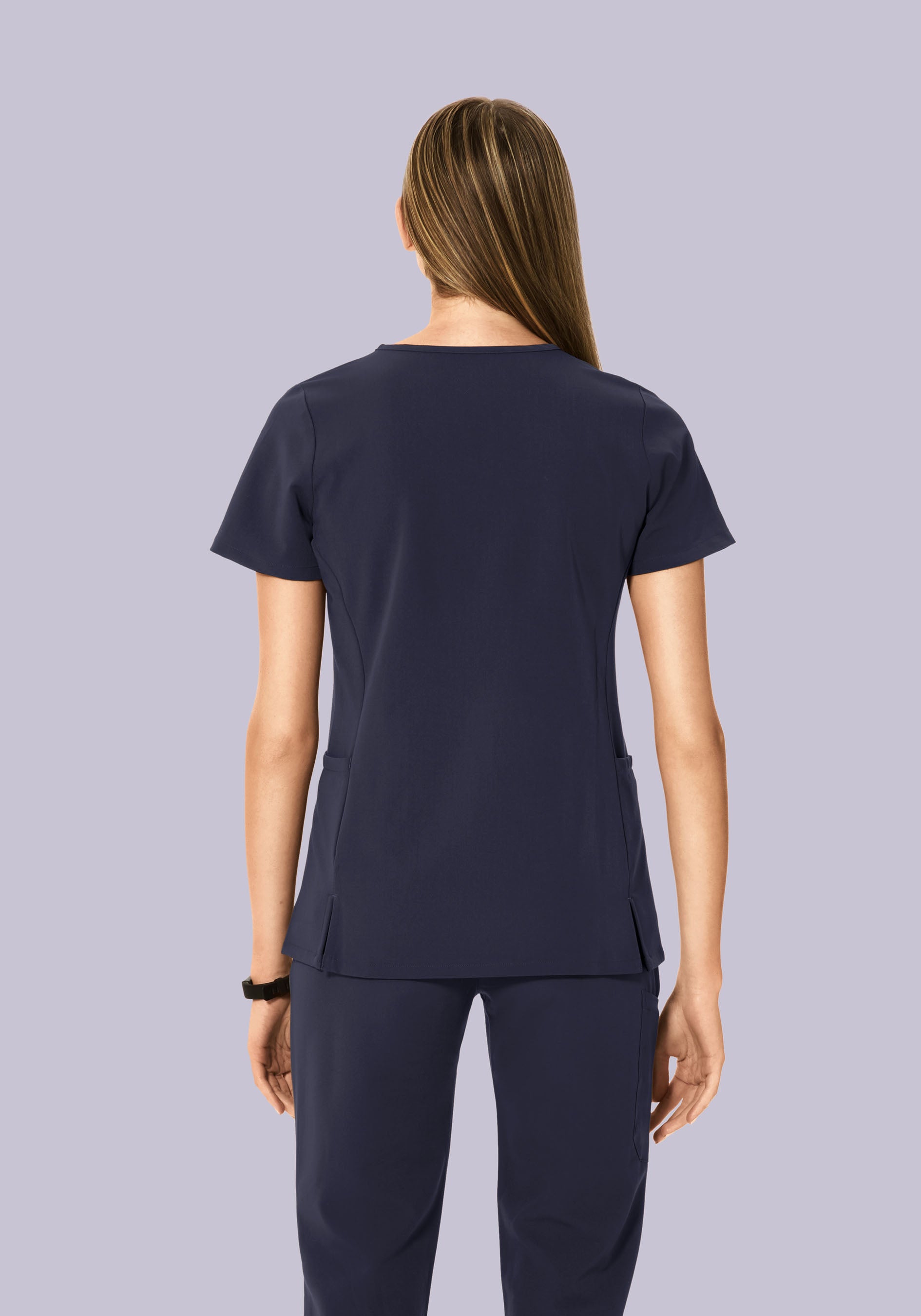 Curved V-Neck Top Steel