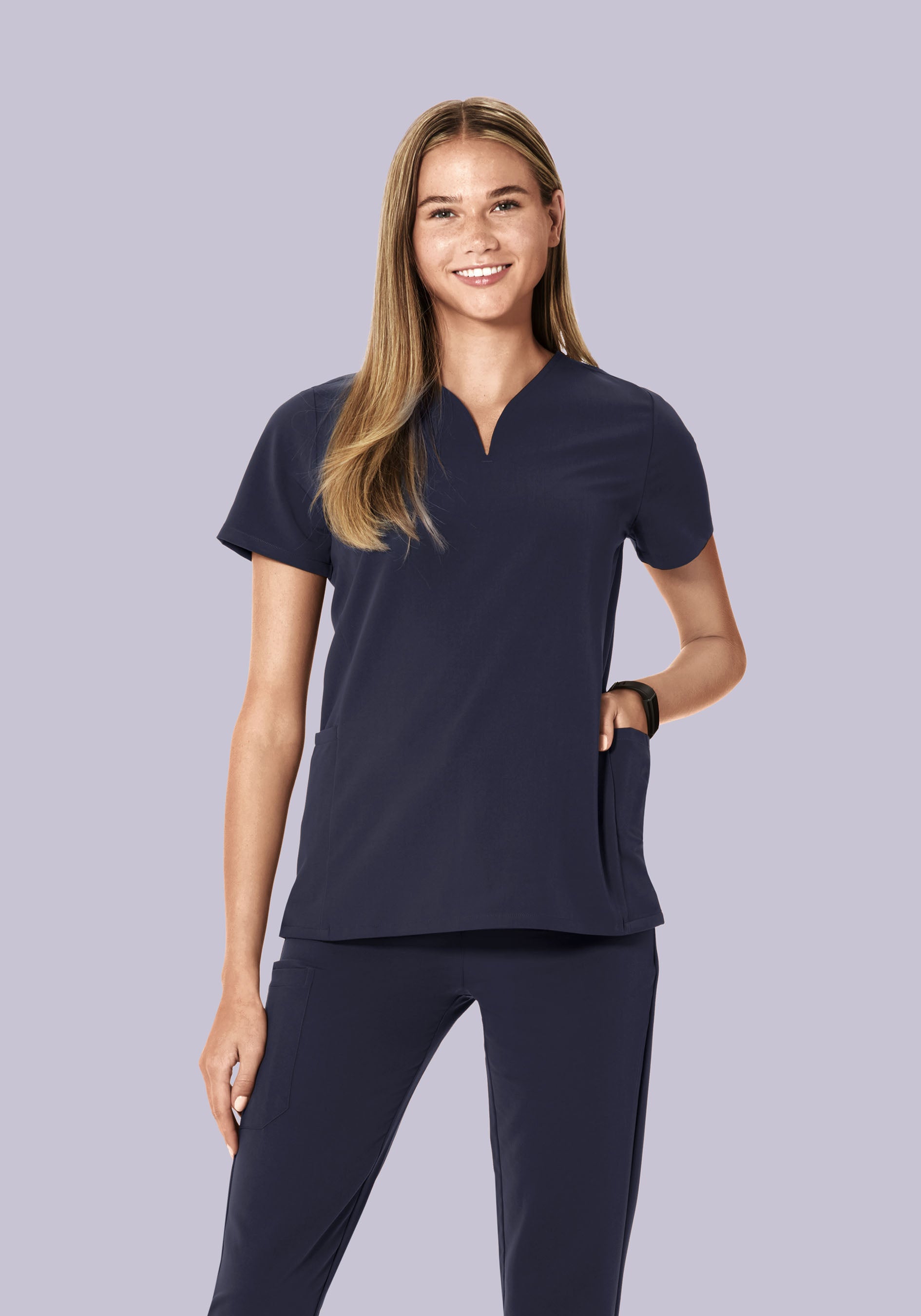 Curved V-Neck Top Steel