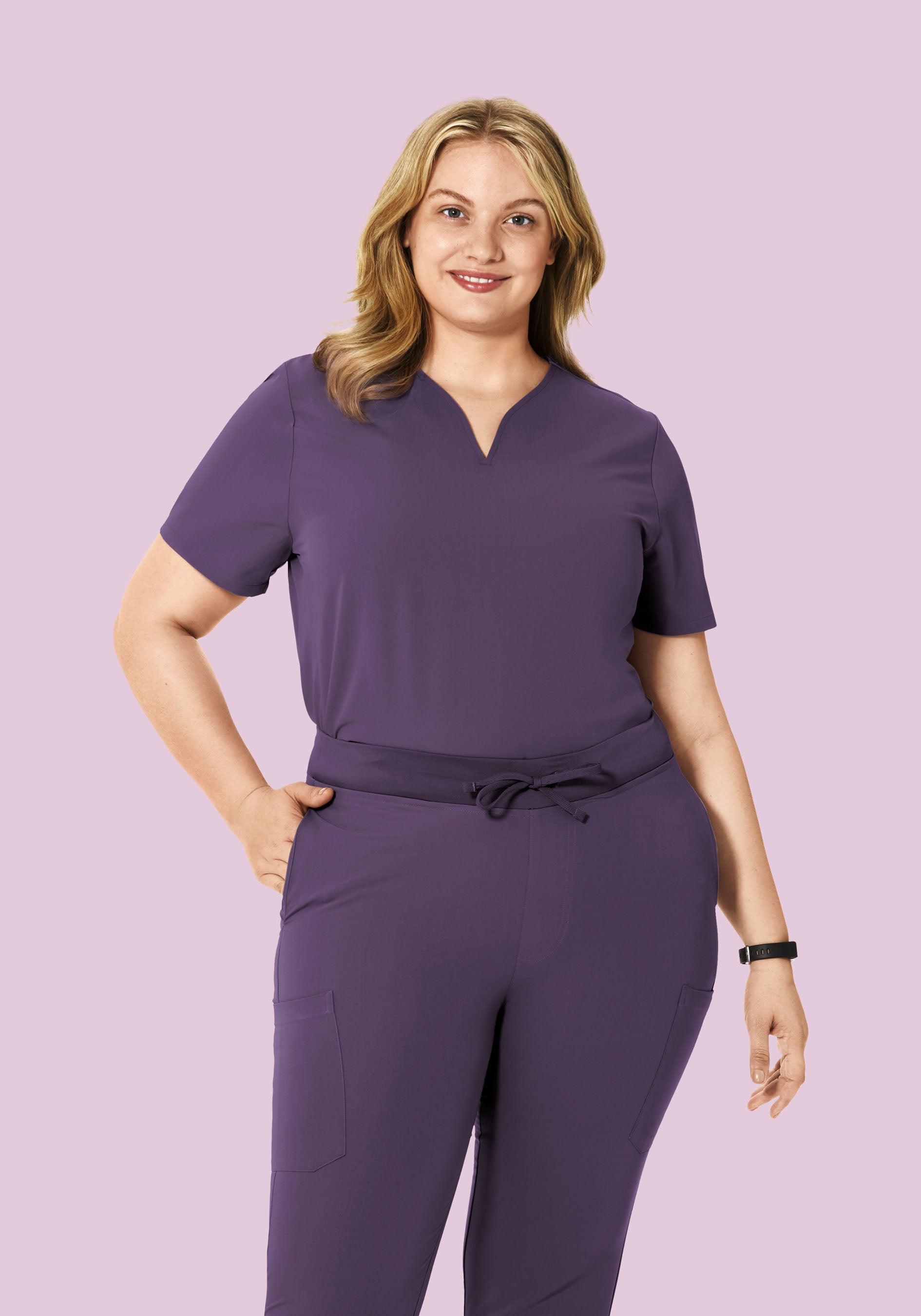 Curved V-Neck Top Deep Dewberry