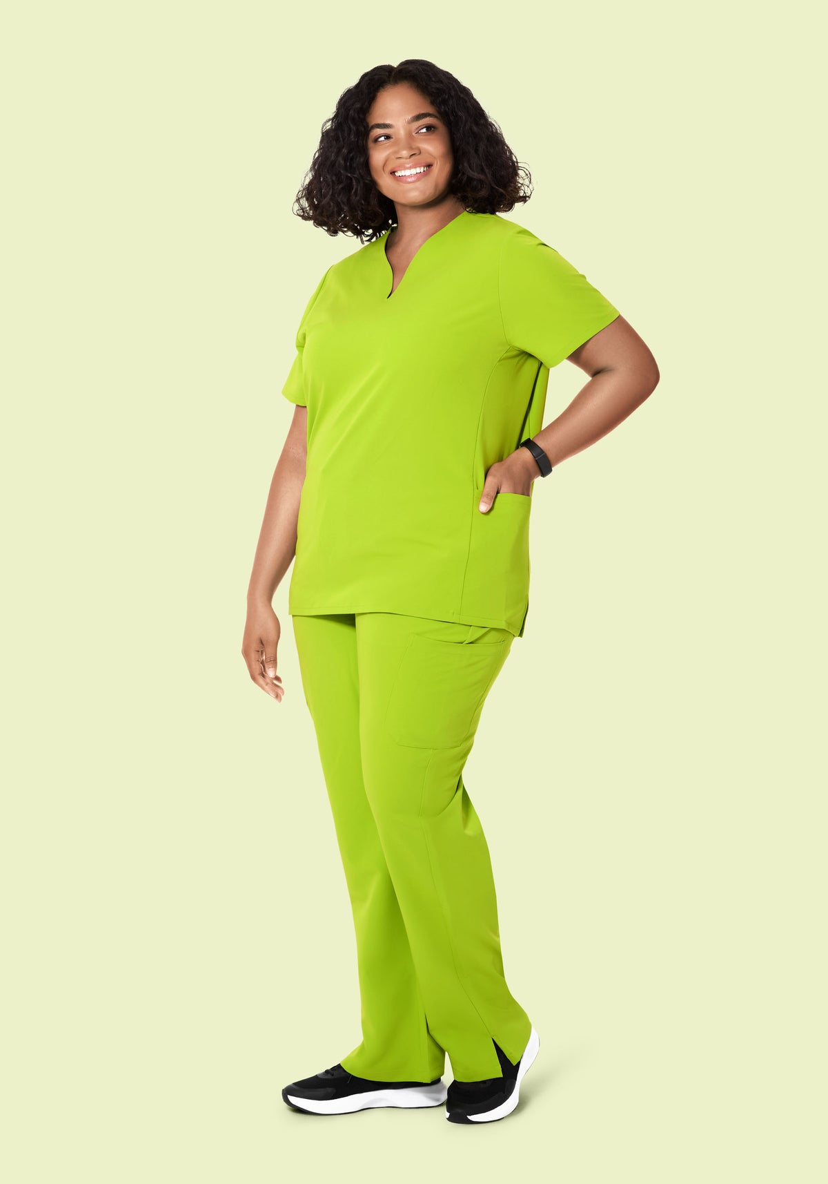 Curved V-Neck Top Apple Green