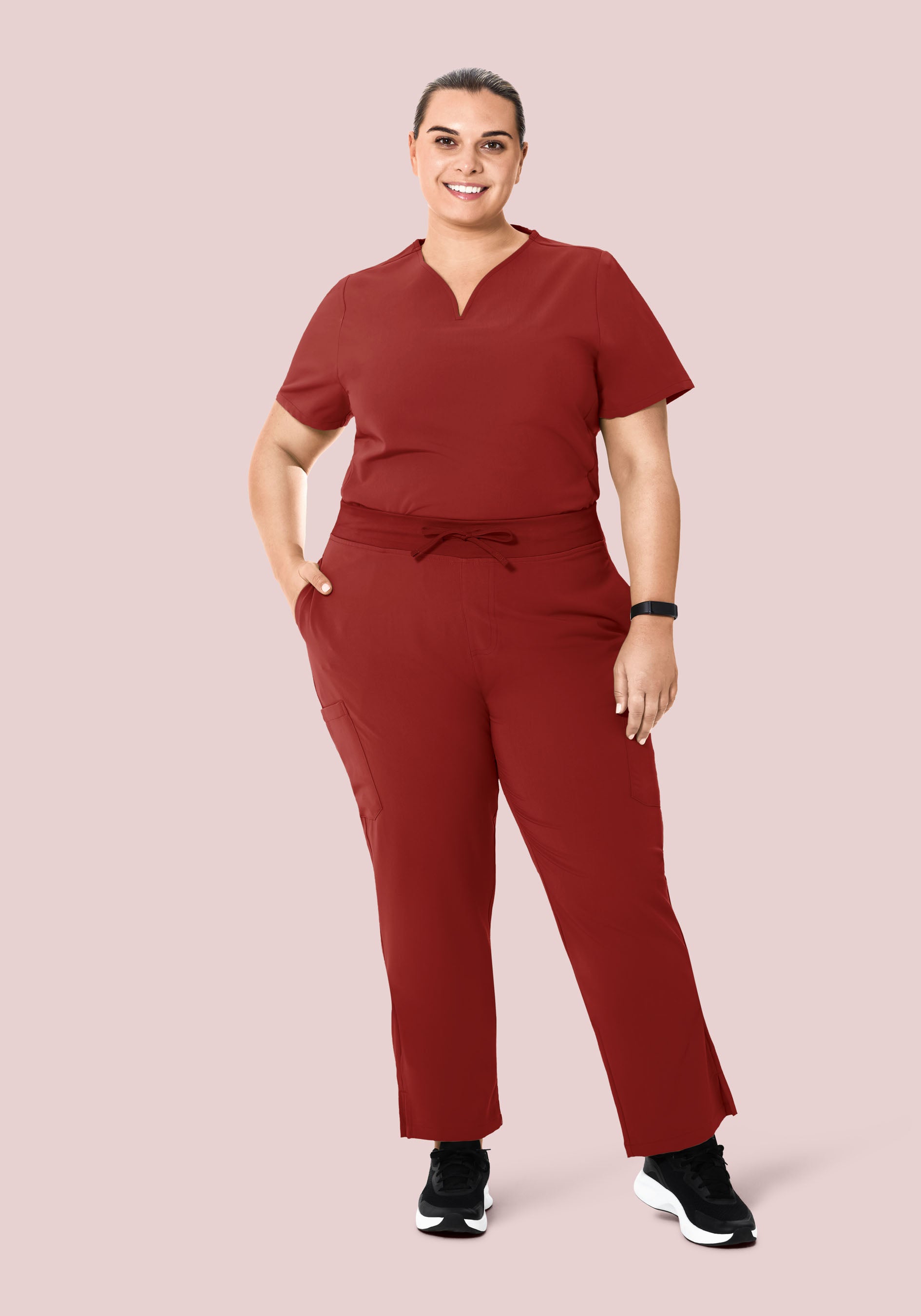 Curved V-Neck Top Rosewood