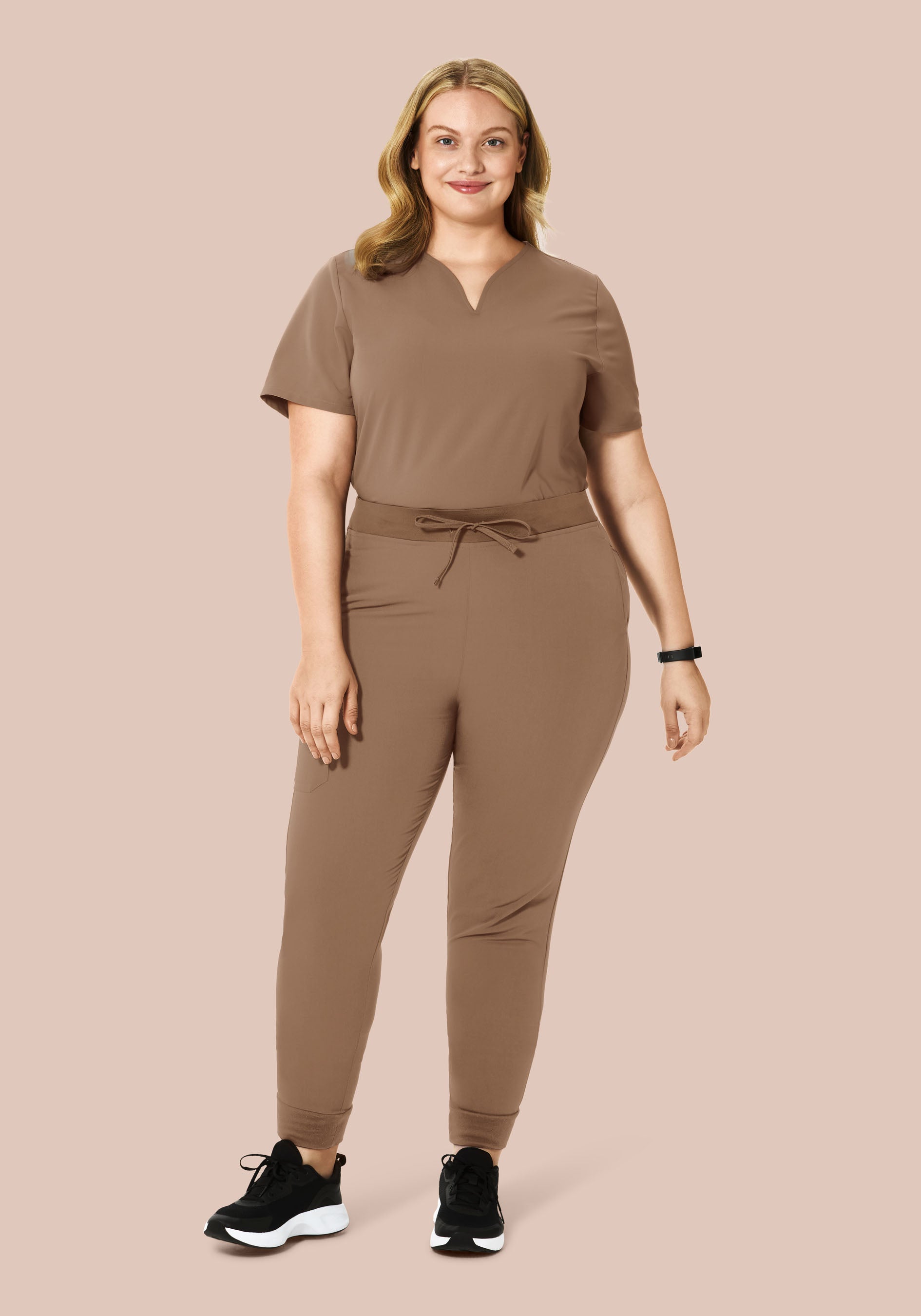 Curved V-Neck Top Mocha