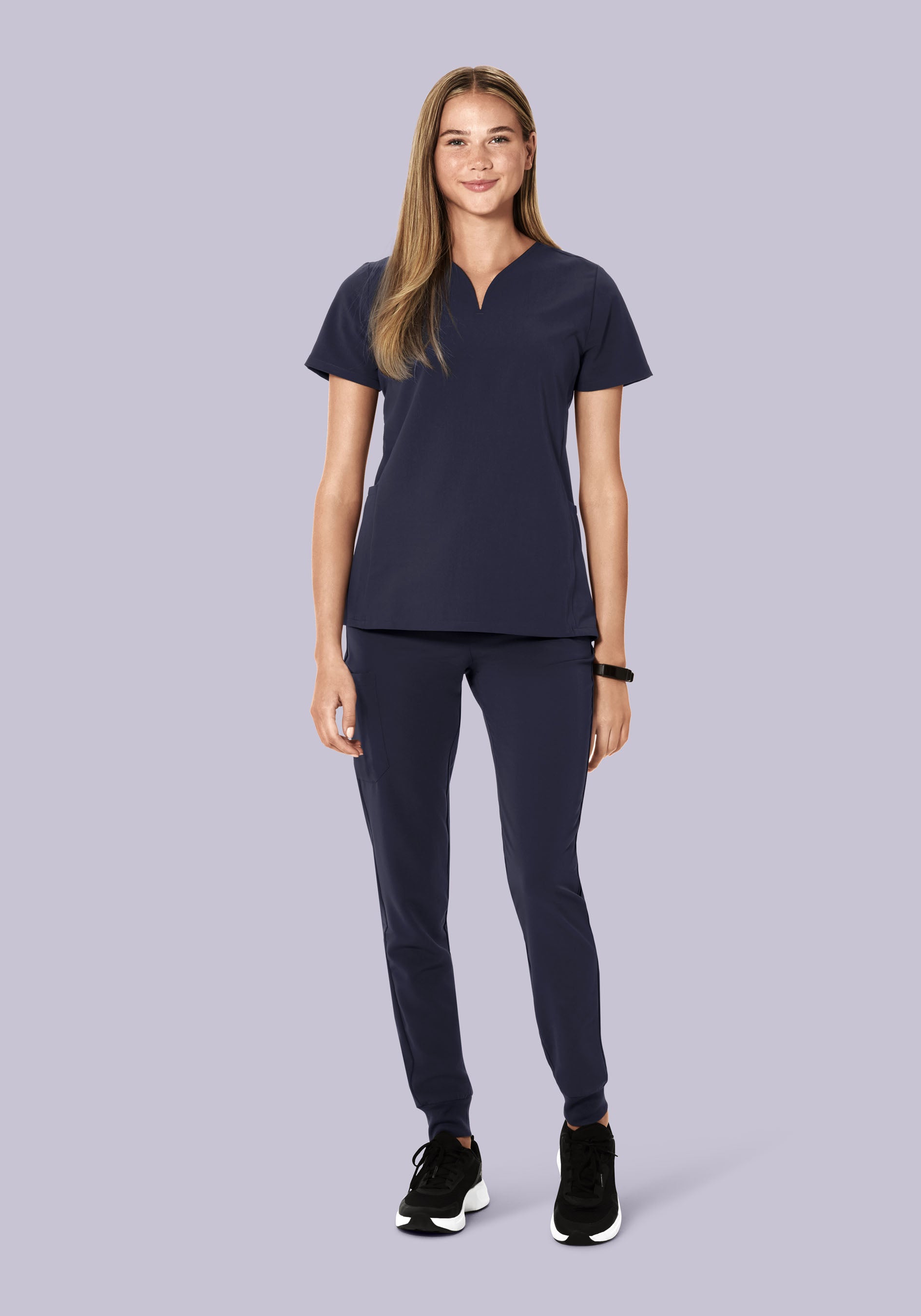 Curved V-Neck Top Steel