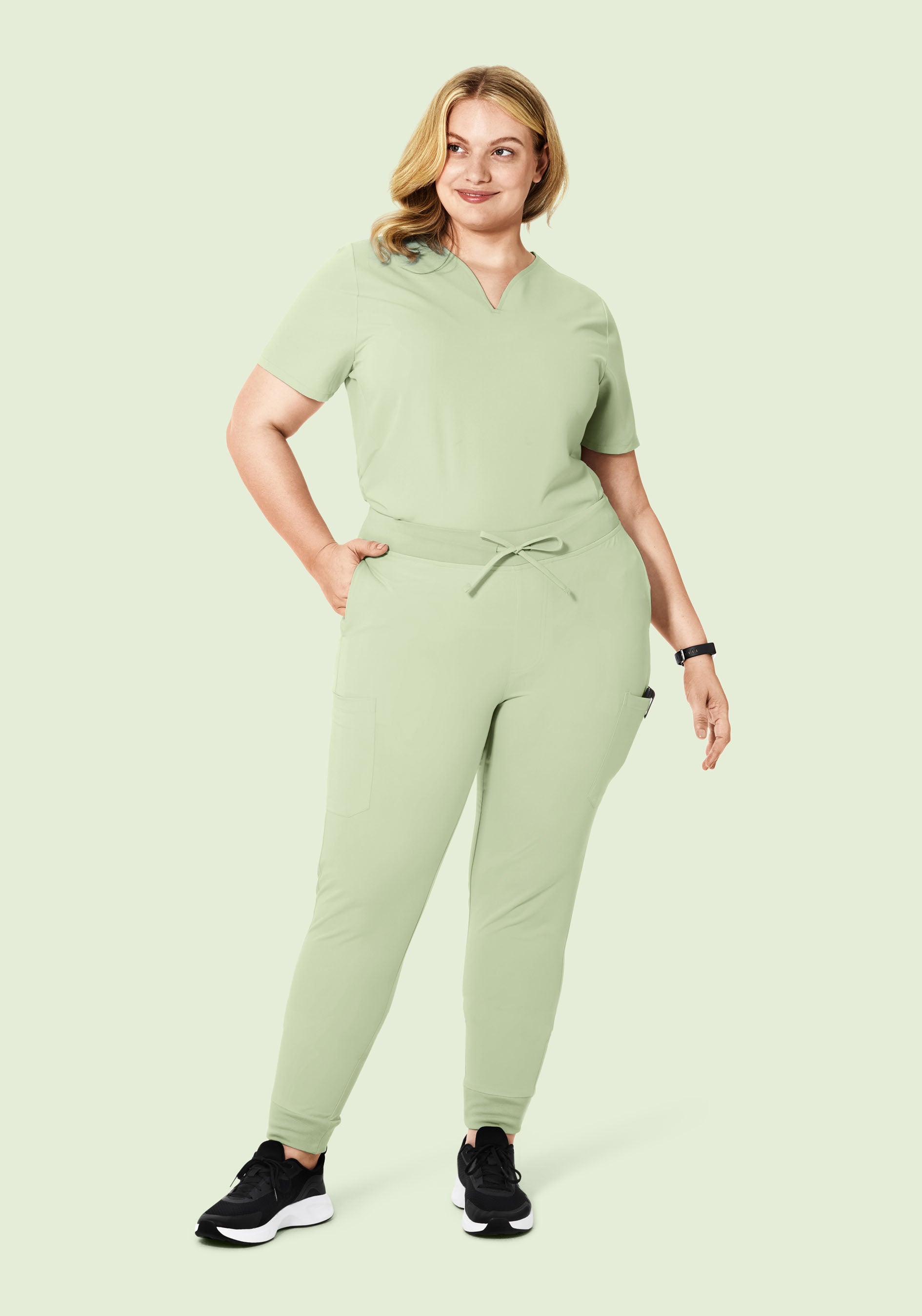 Curved V-Neck Top Matcha