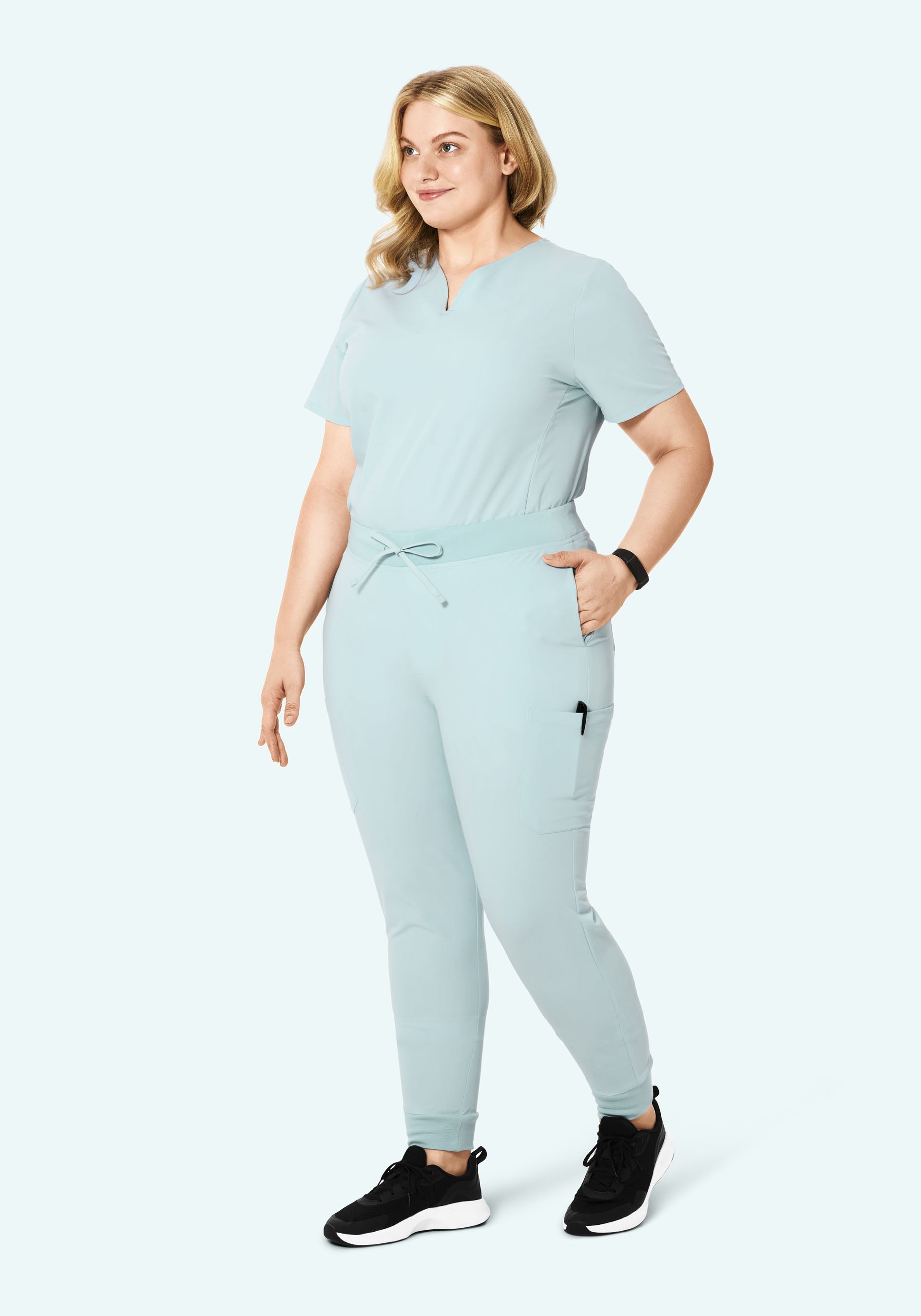 Curved V-Neck Top Sky