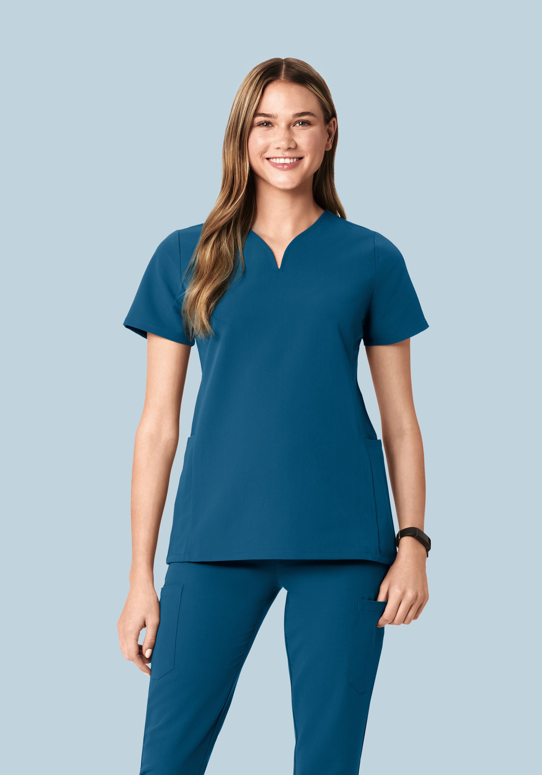 Curved V-Neck Top Harbor Blue