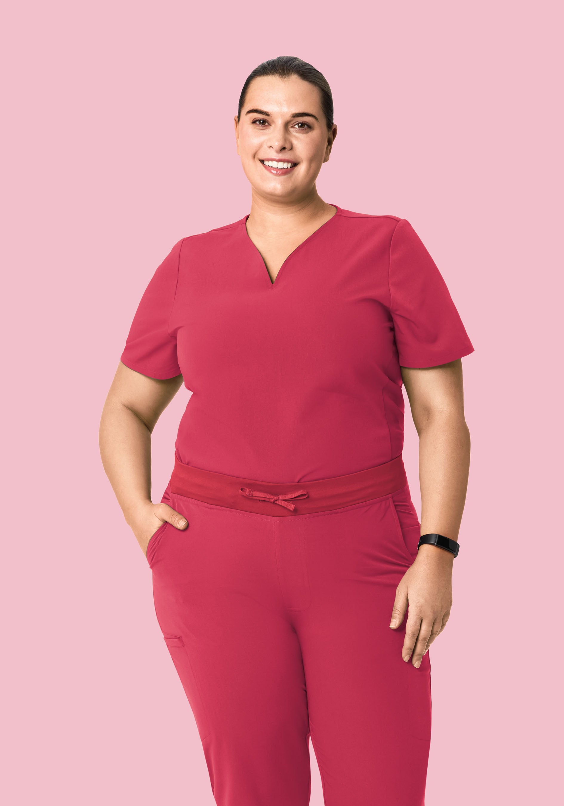 Curved V-Neck Top Deep Rose