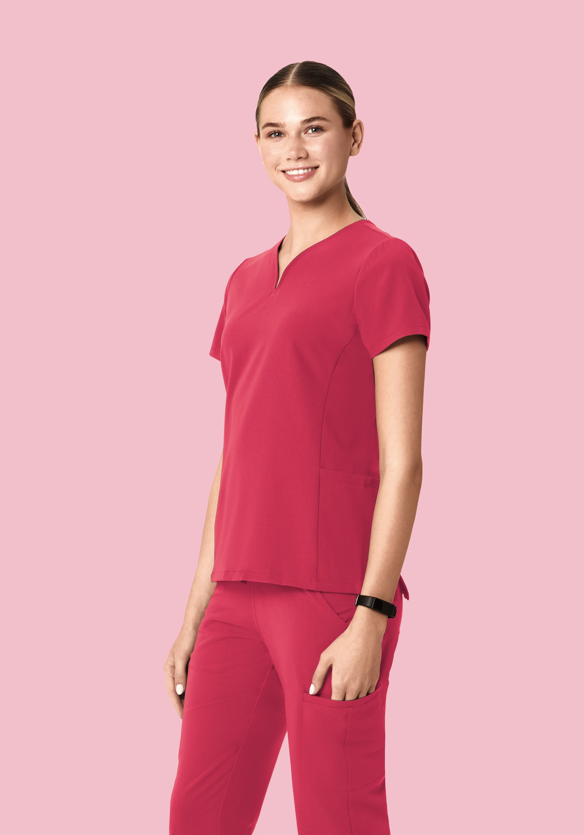 Curved V-Neck Top Deep Rose