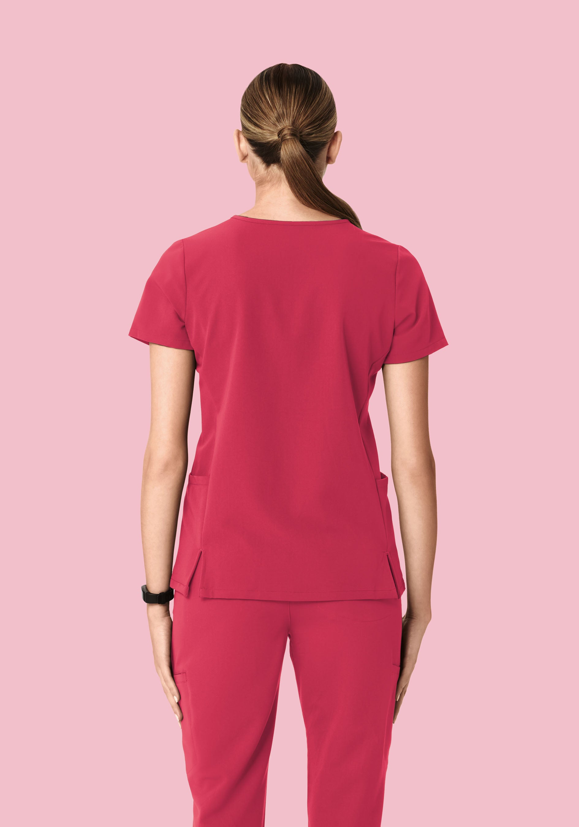Curved V-Neck Top Deep Rose
