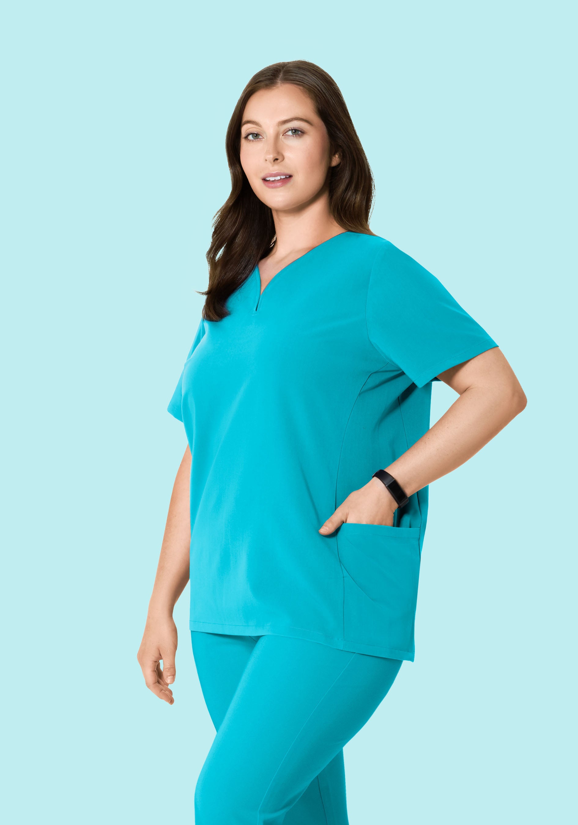 Curved V-Neck Top Teal