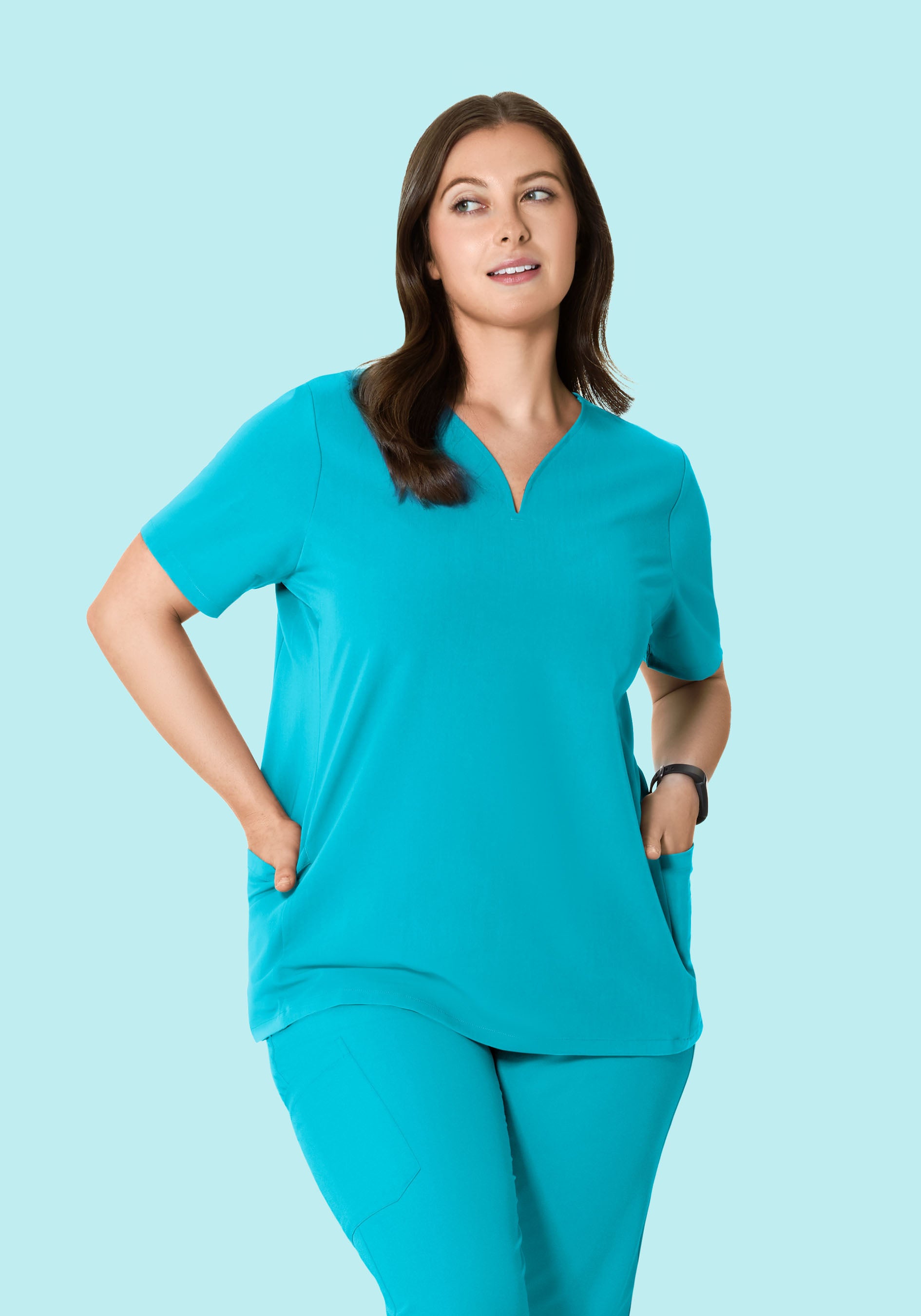 Curved V-Neck Top Teal