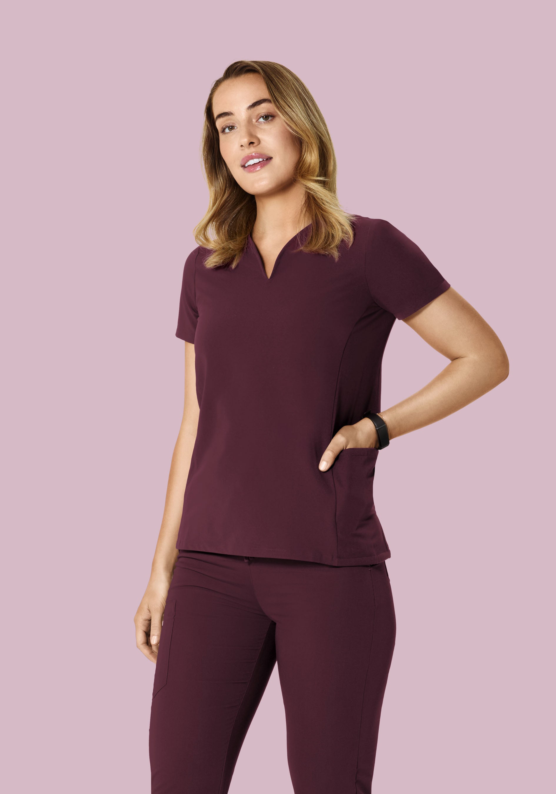 Curved V-Neck Top Merlot