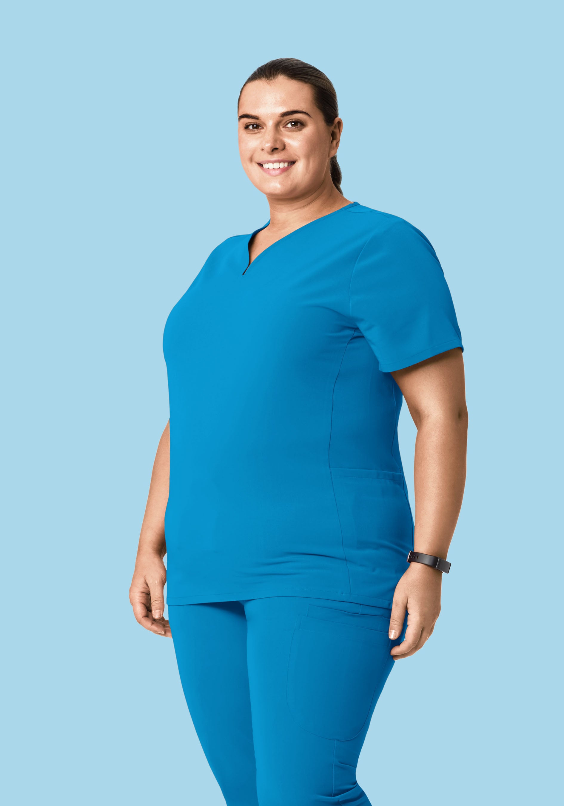 Curved V-Neck Top Electric Blue