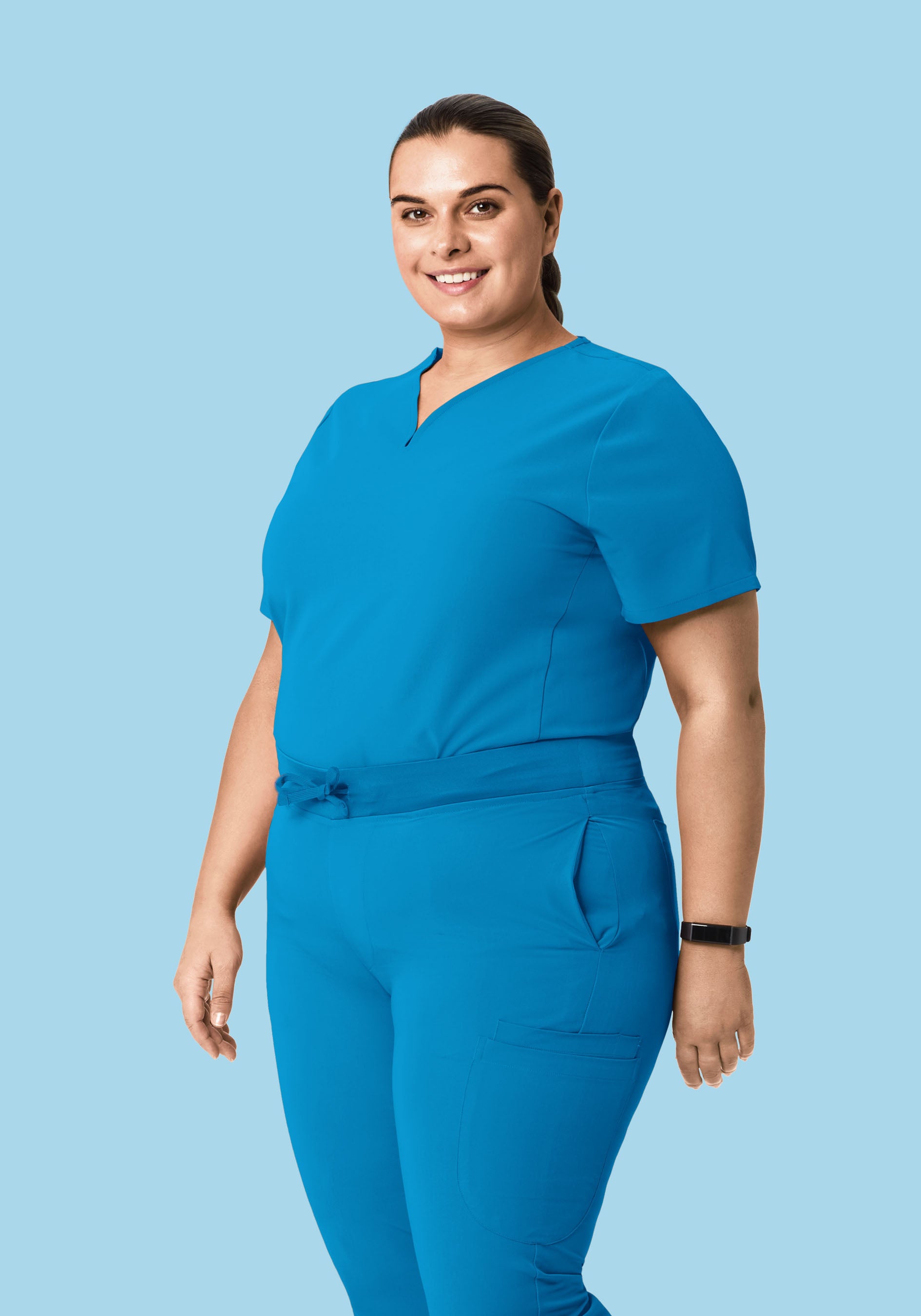 Curved V-Neck Top Electric Blue