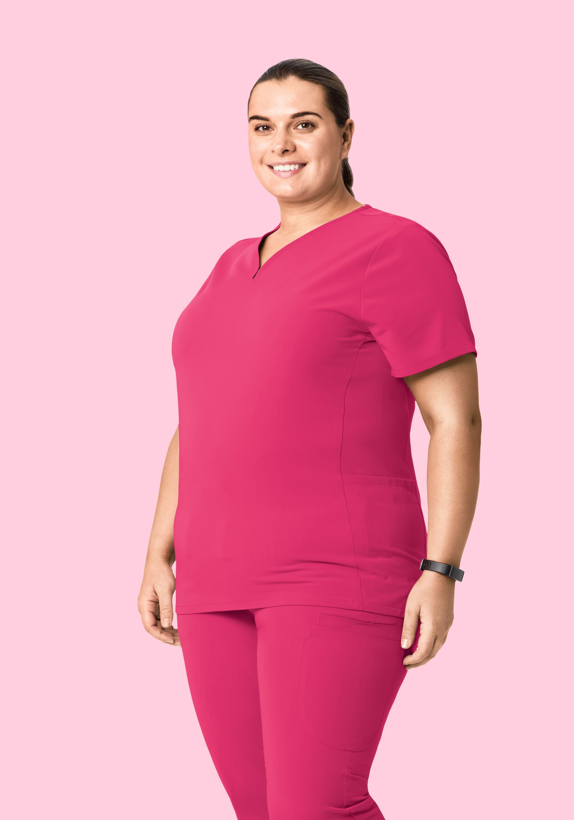 Curved V-Neck Top Hot Pink
