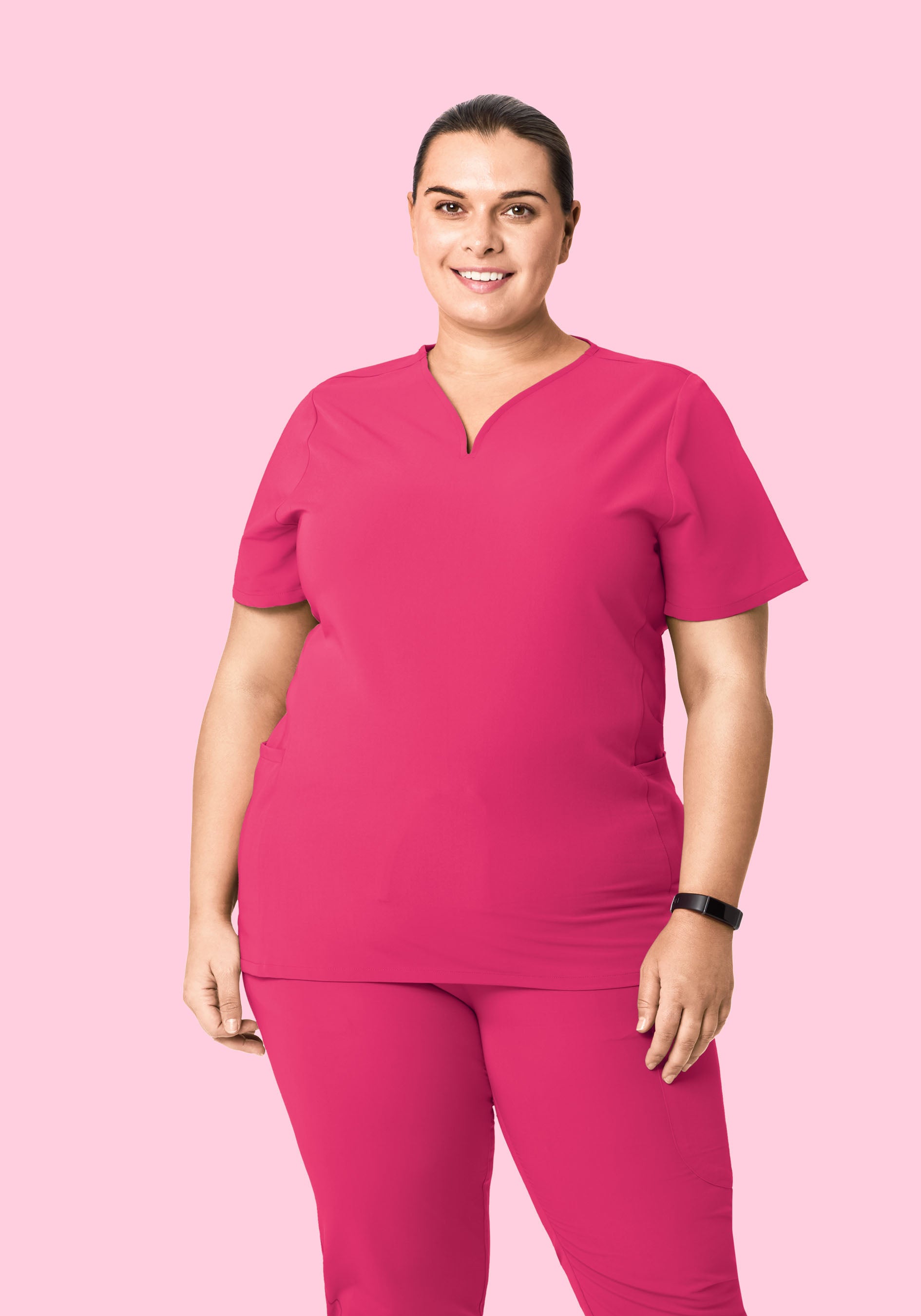 Curved V-Neck Top Hot Pink