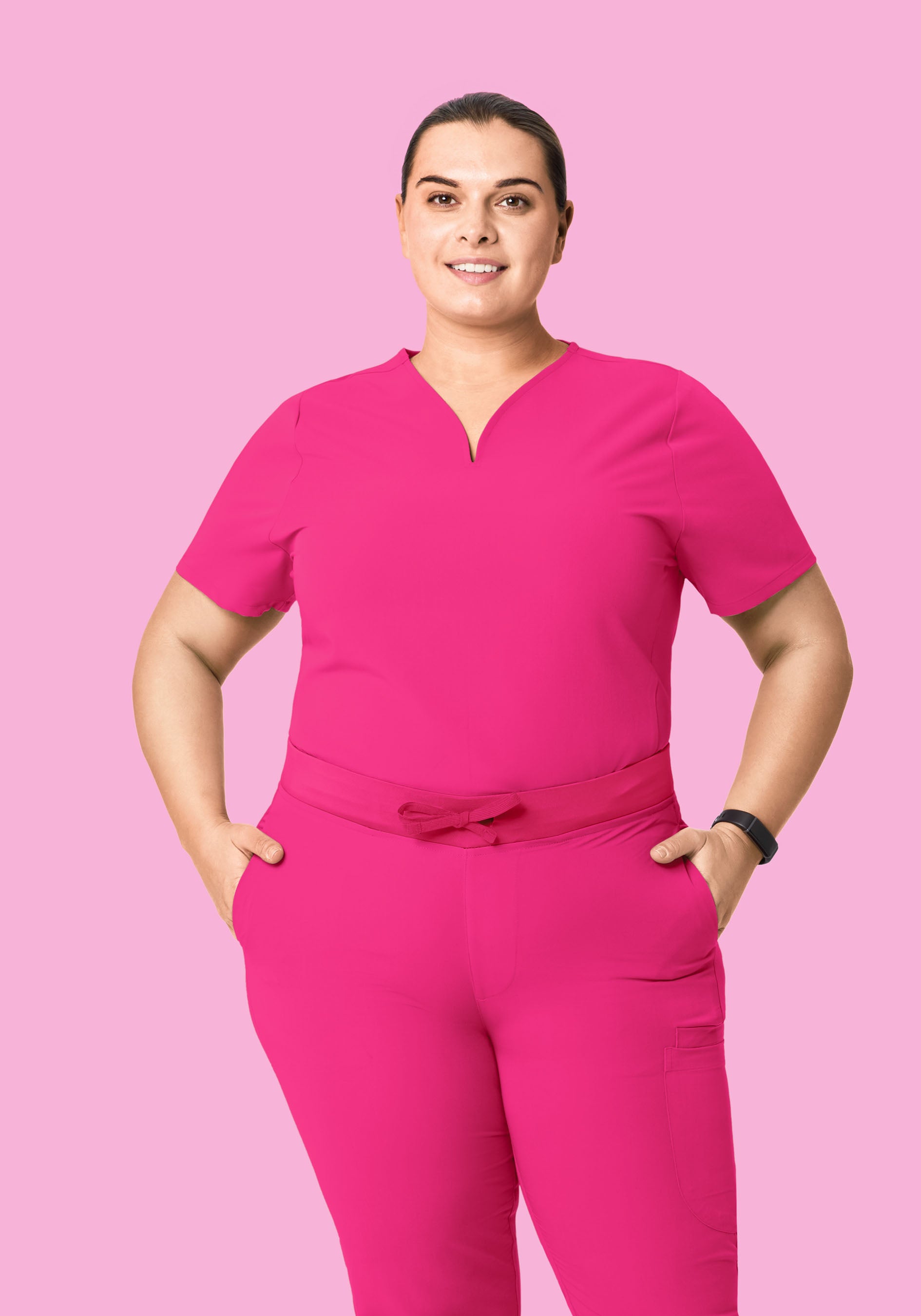 Curved V-Neck Top Shocking Pink