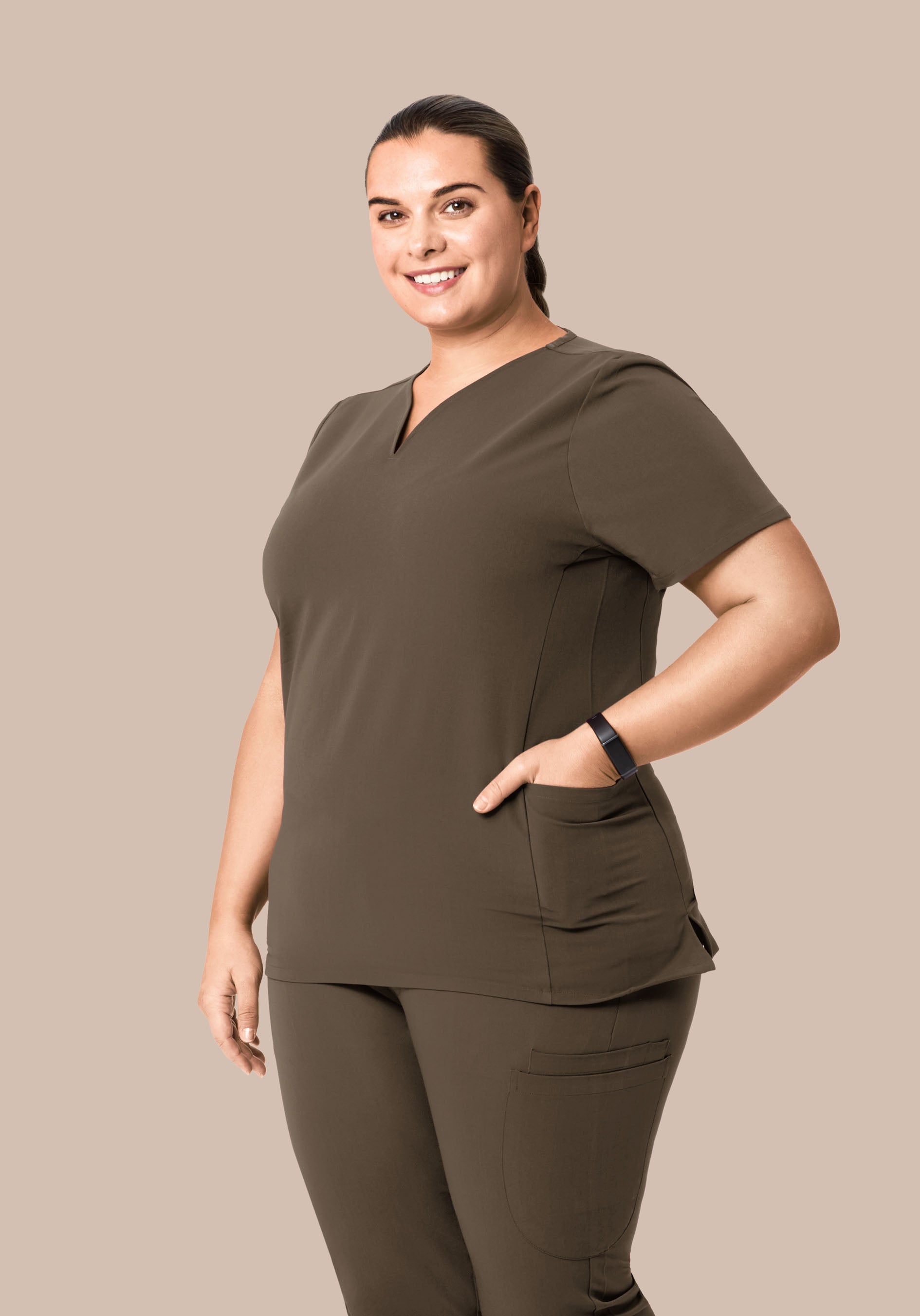 Curved V-Neck Top Truffle