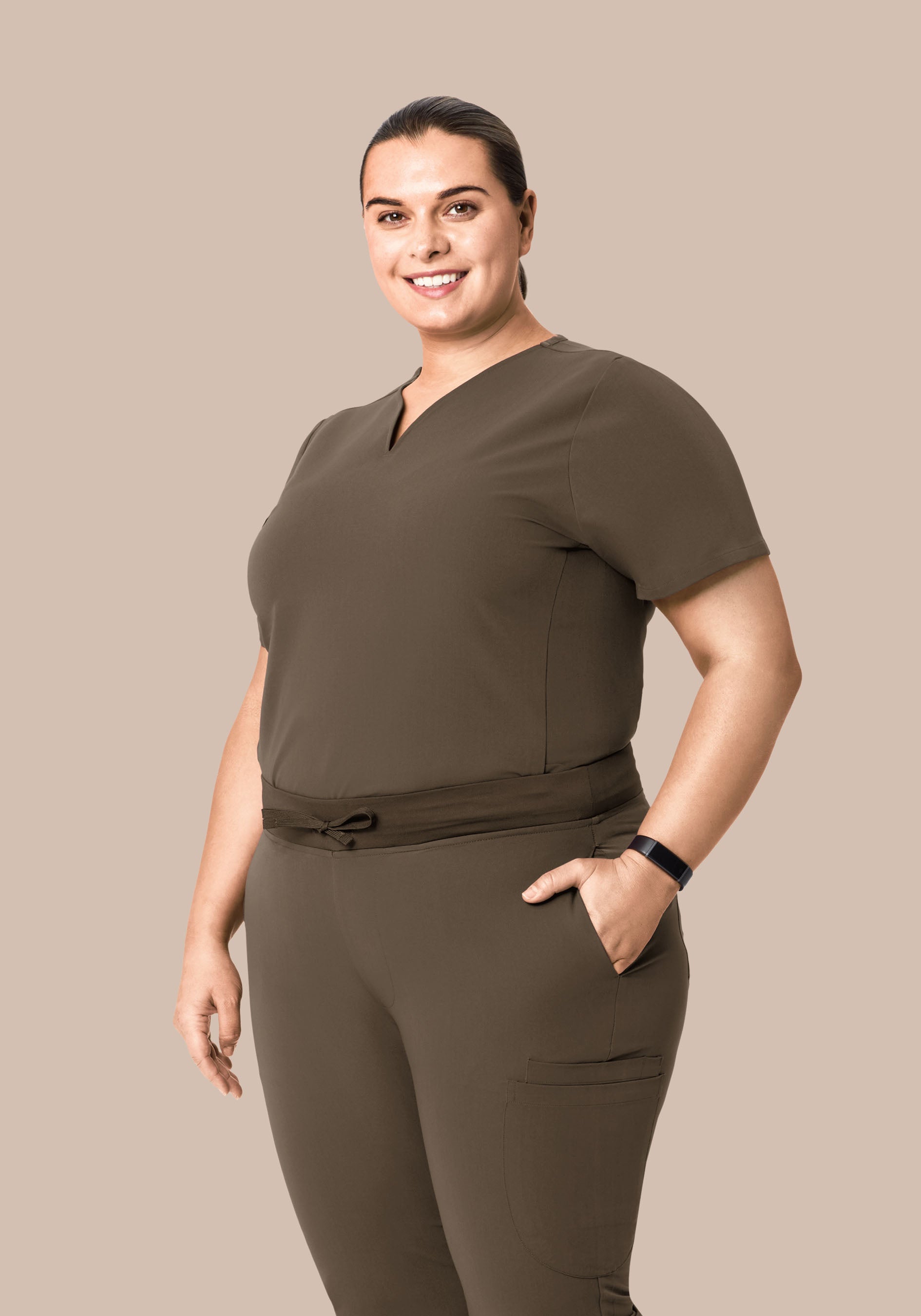 Curved V-Neck Top Truffle