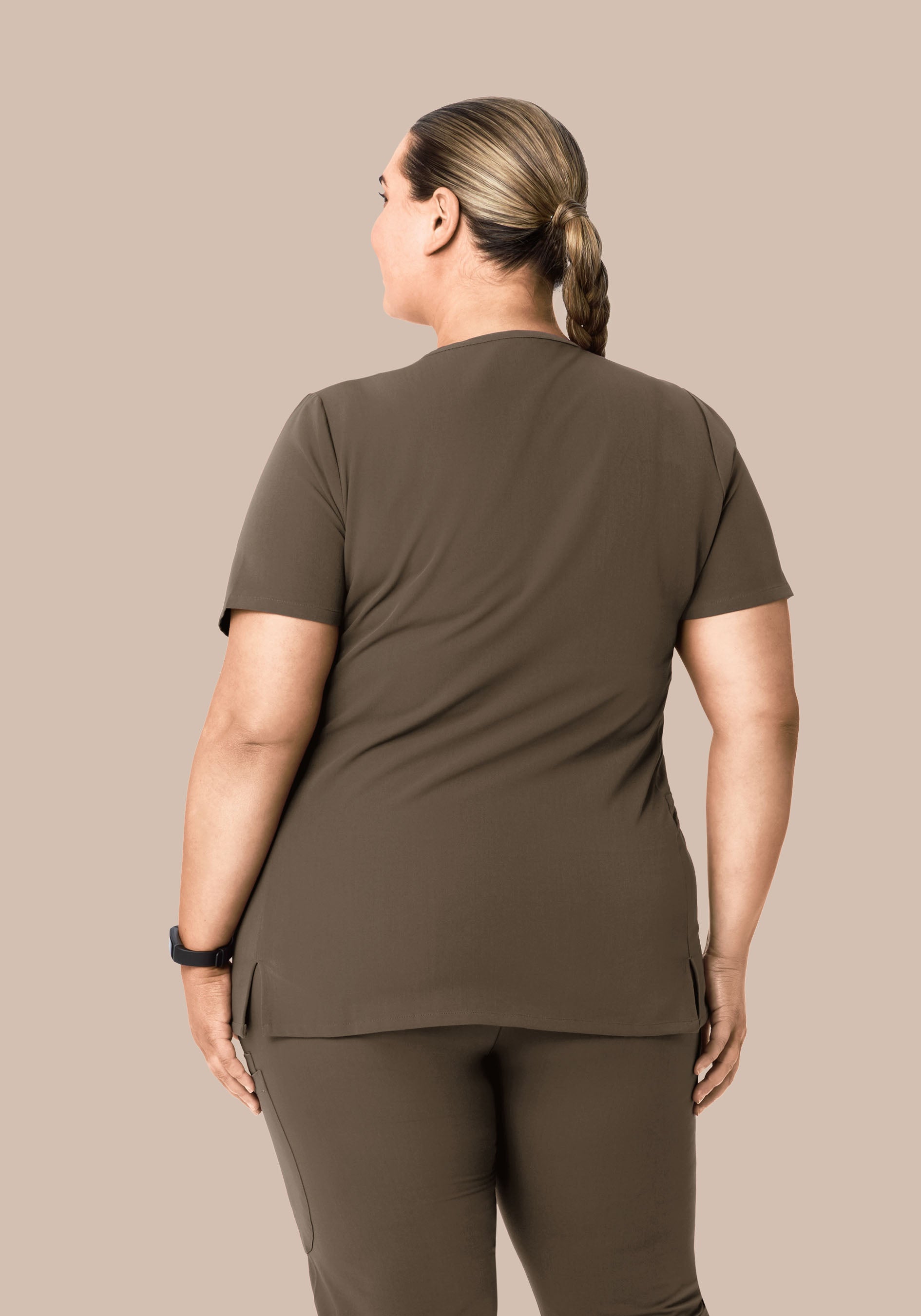Curved V-Neck Top Truffle
