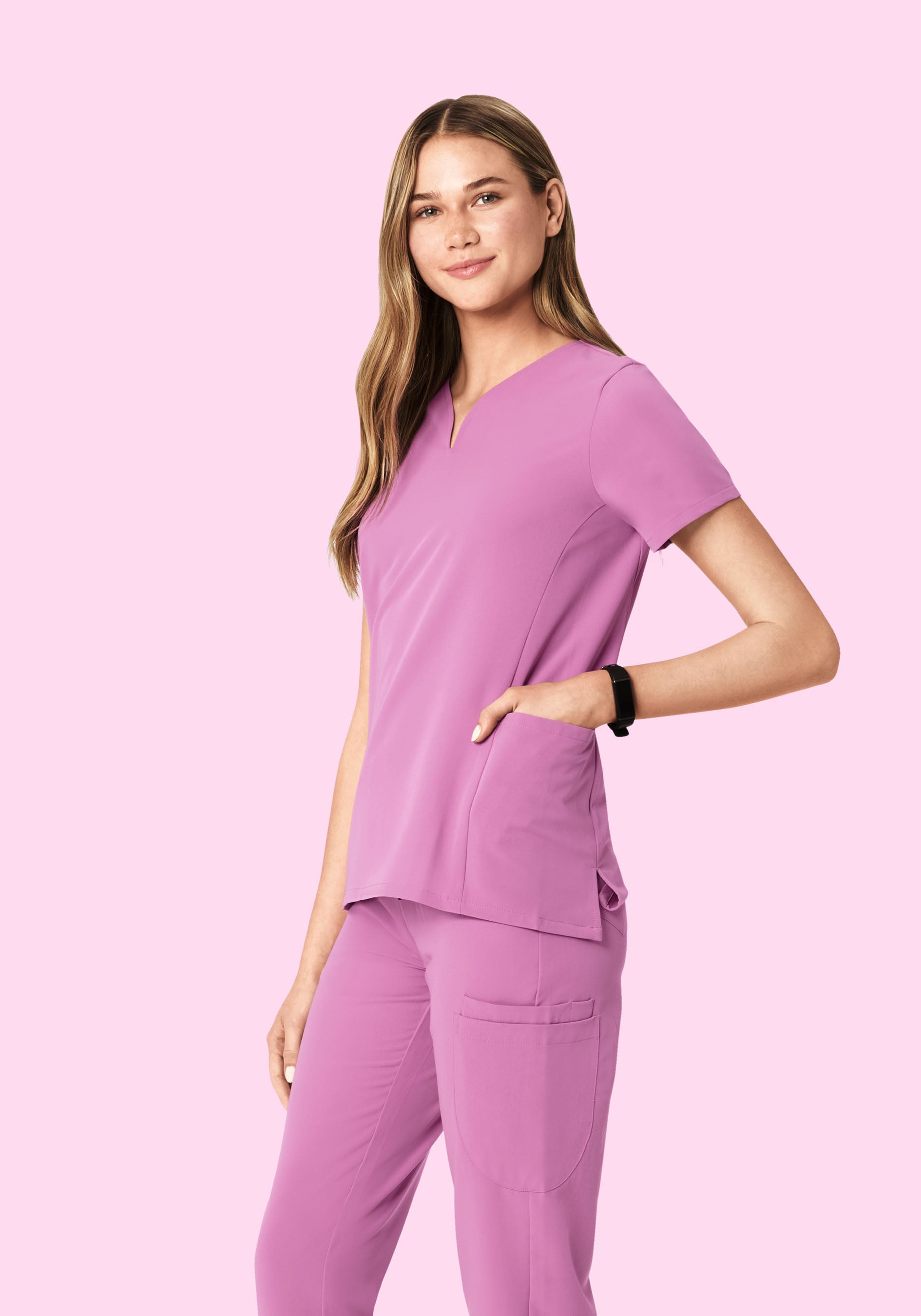 Curved V-Neck Top Mulberry