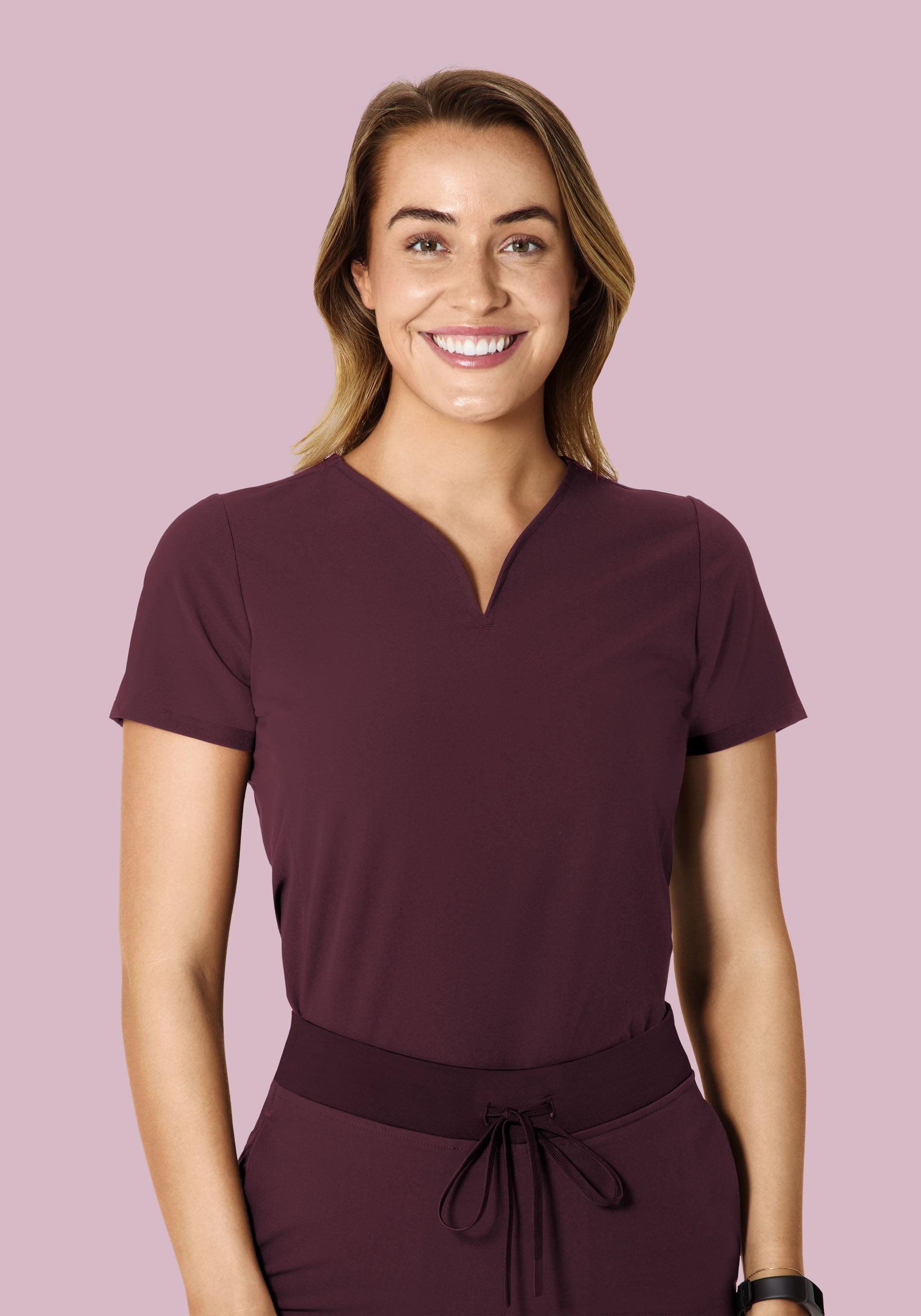 Curved V-Neck Top Merlot