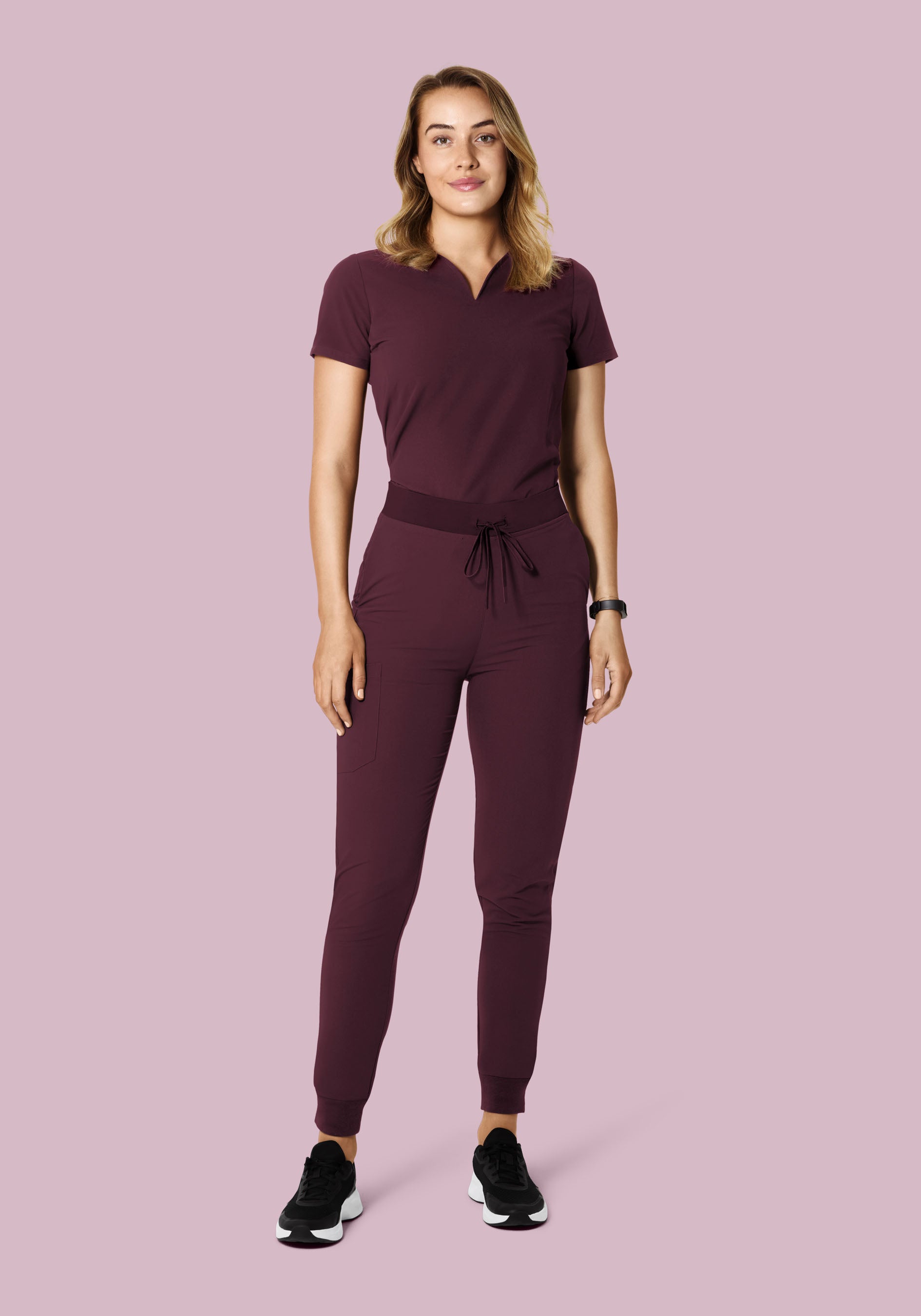 Curved V-Neck Top Merlot