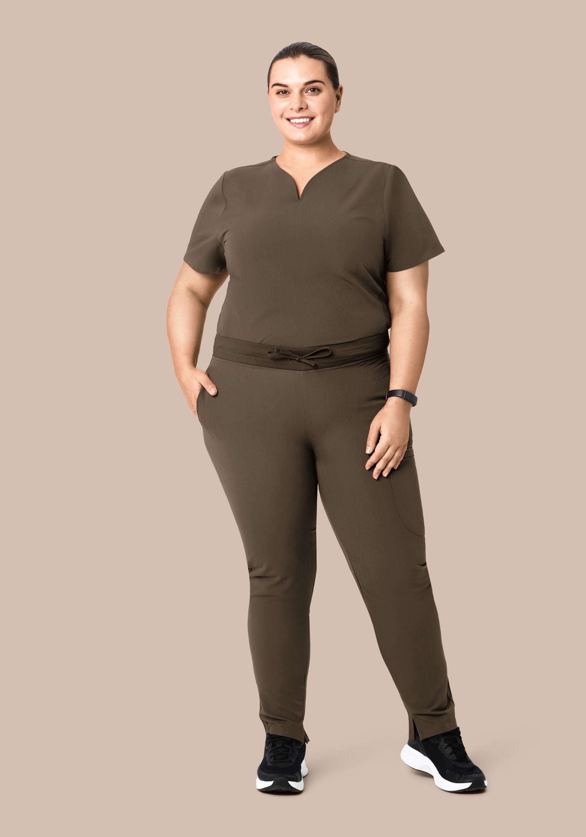 Curved V-Neck Top Truffle