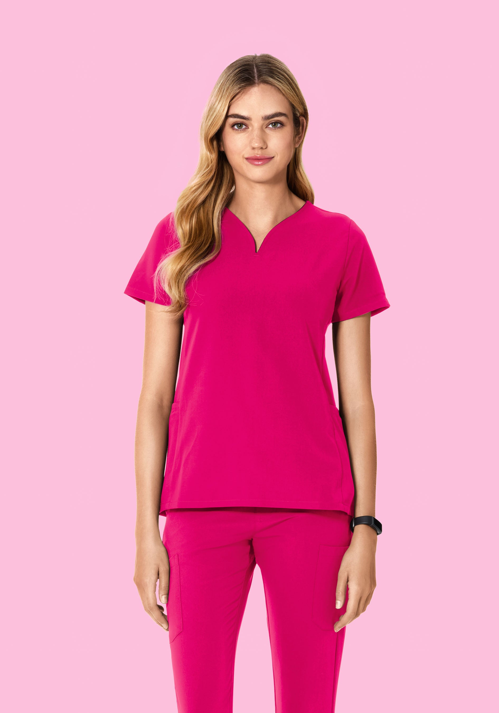 Curved V-Neck Top Raspberry