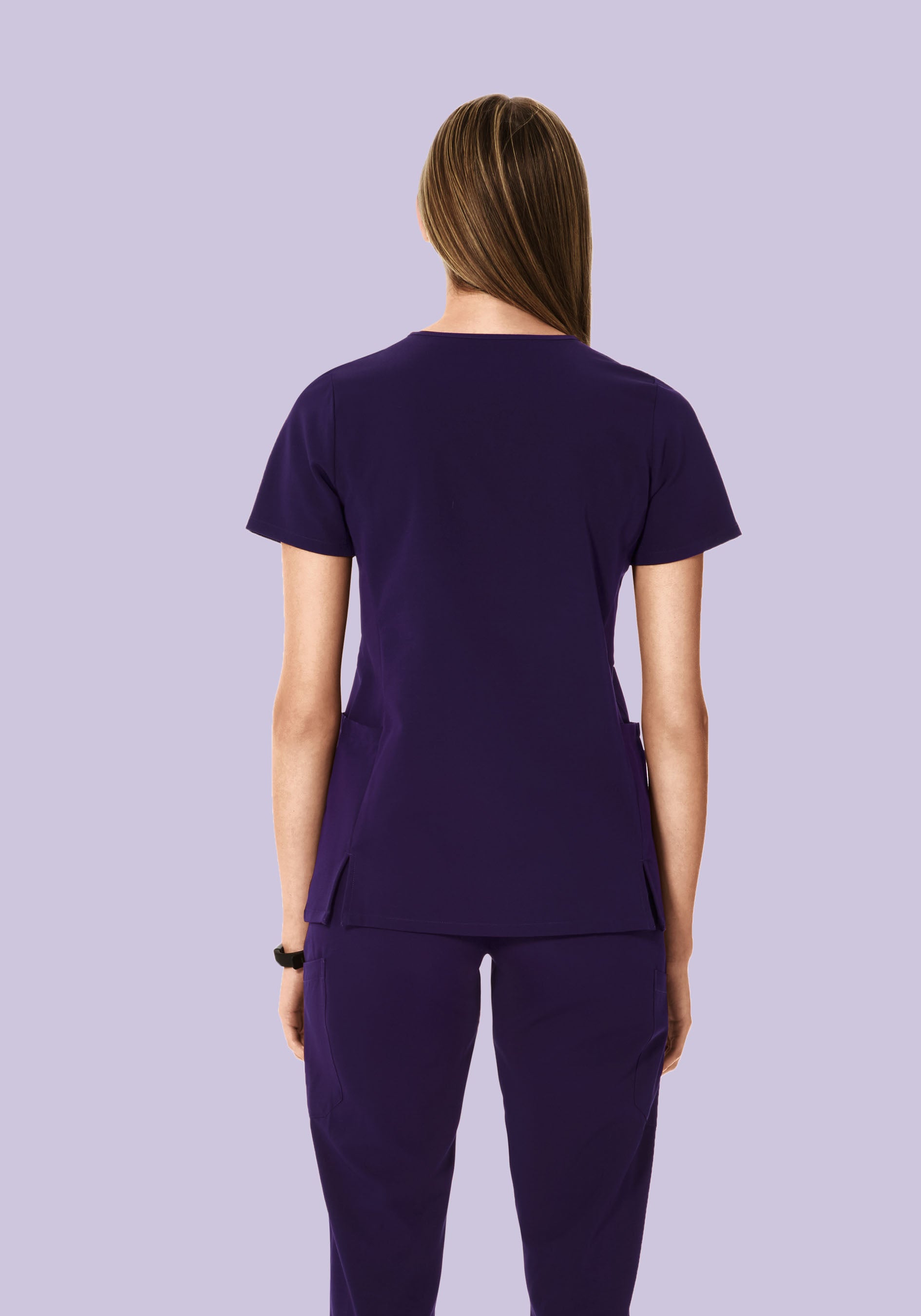 Curved V-Neck Top Eggplant