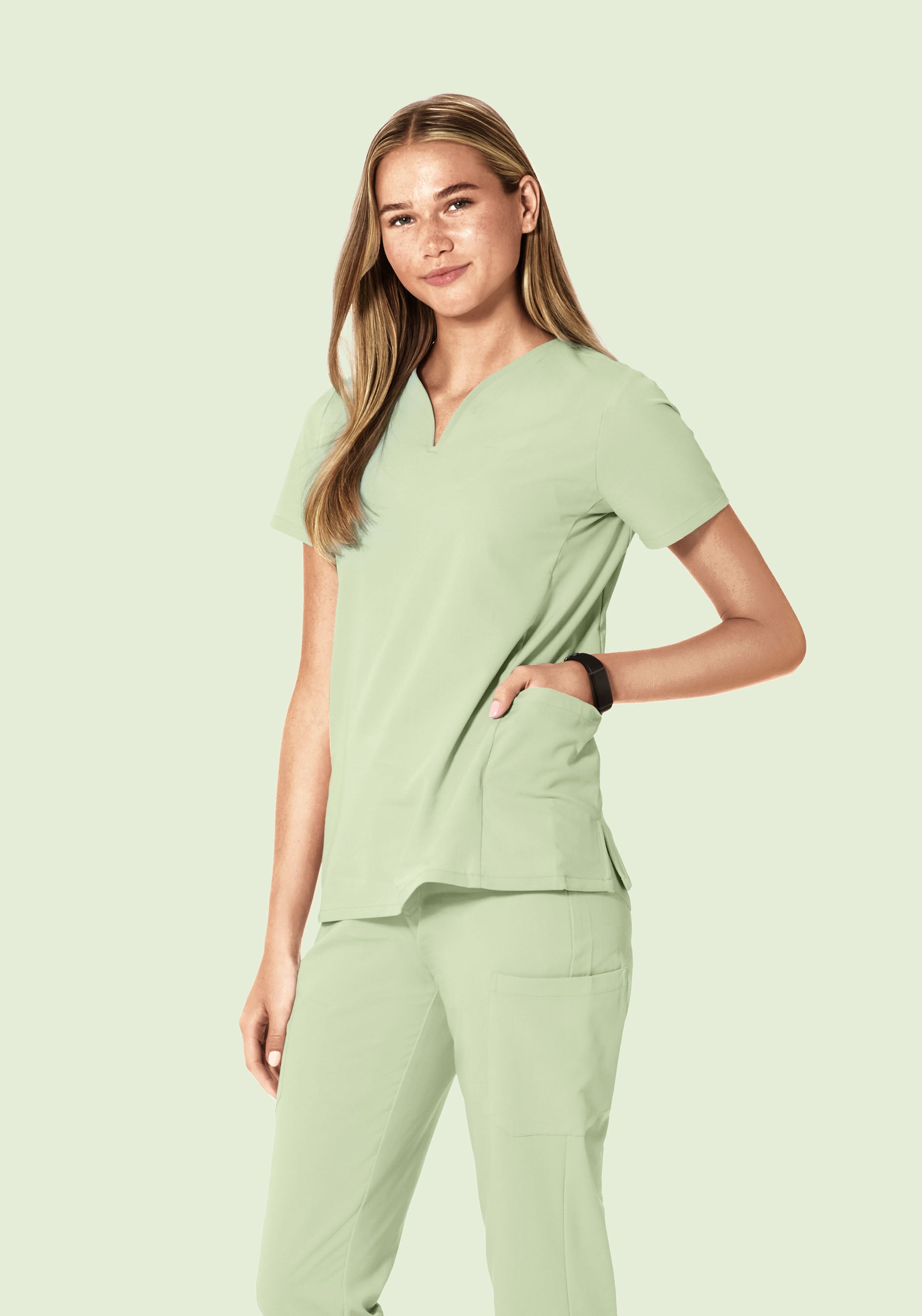 Curved V-Neck Top Matcha