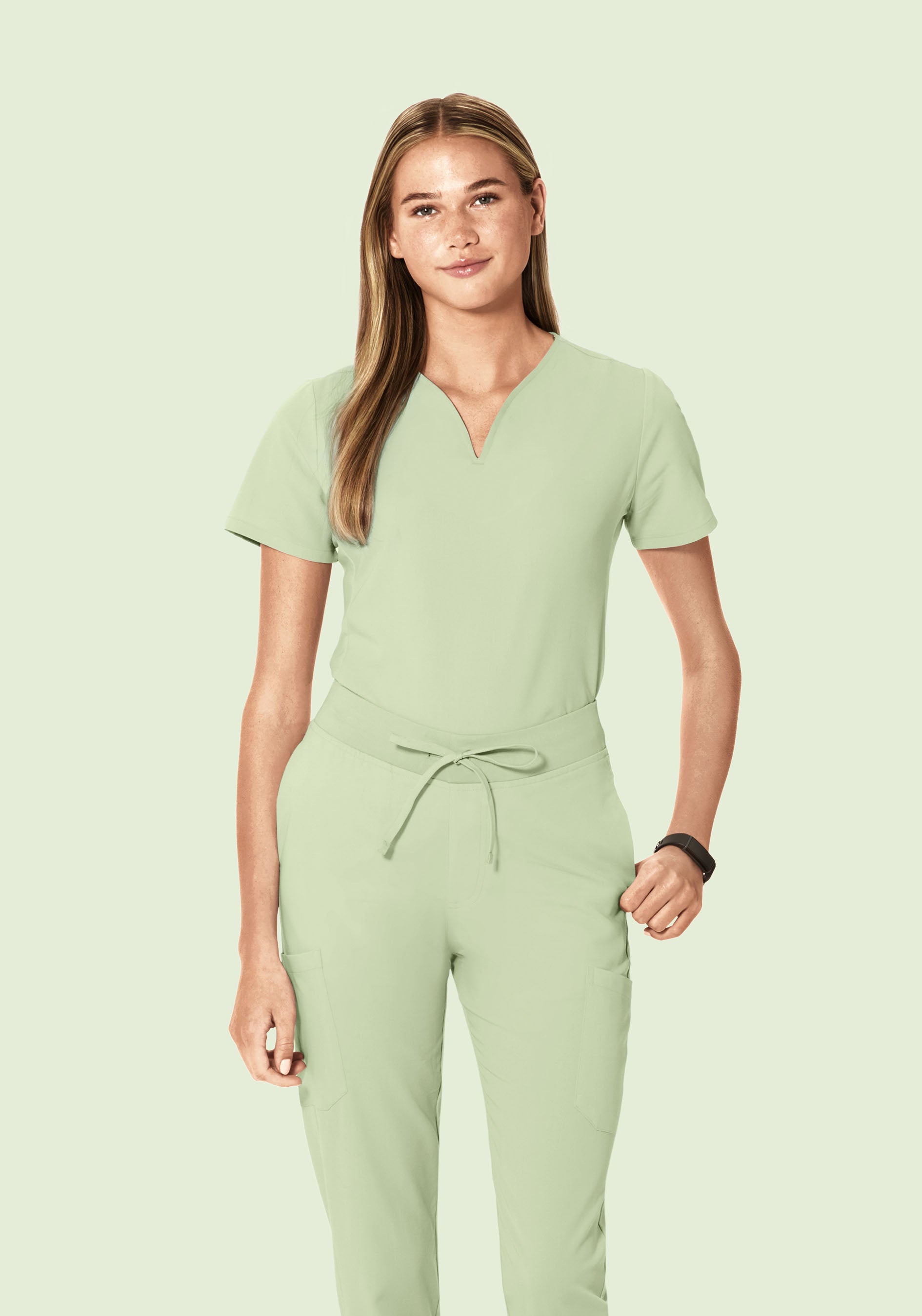 Curved V-Neck Top Matcha
