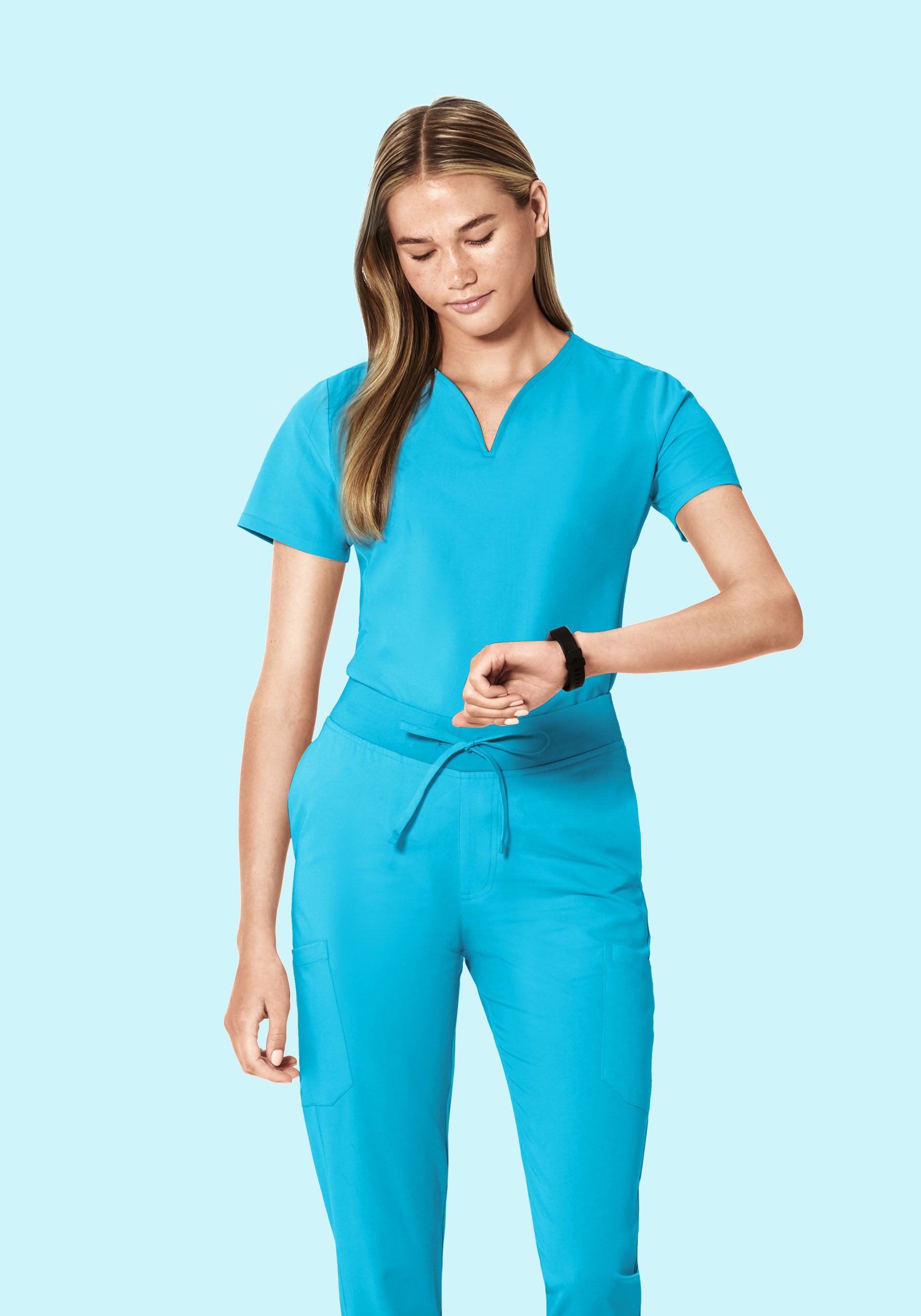 Curved V-Neck Top Pacific Blue