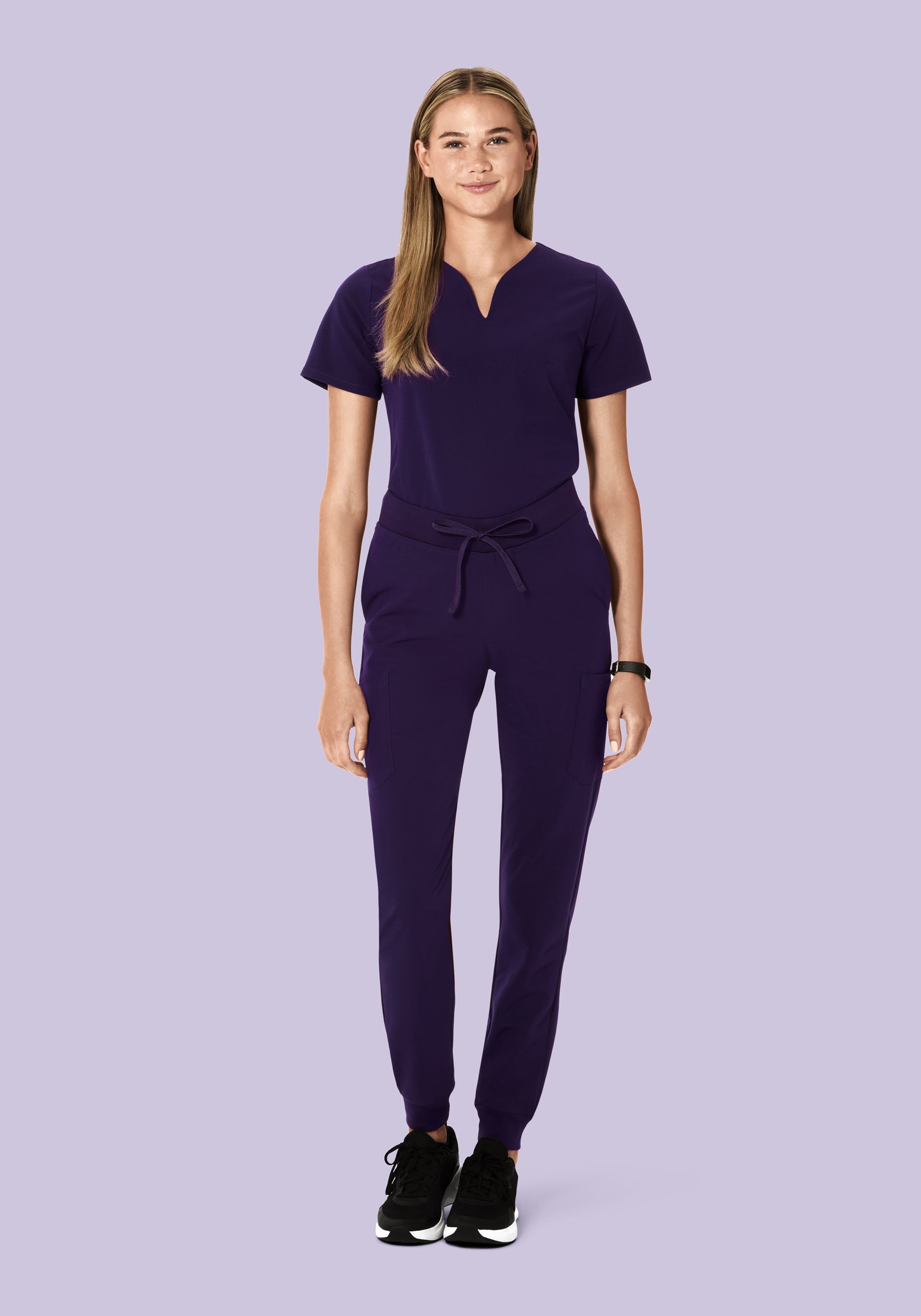 Curved V-Neck Top Eggplant