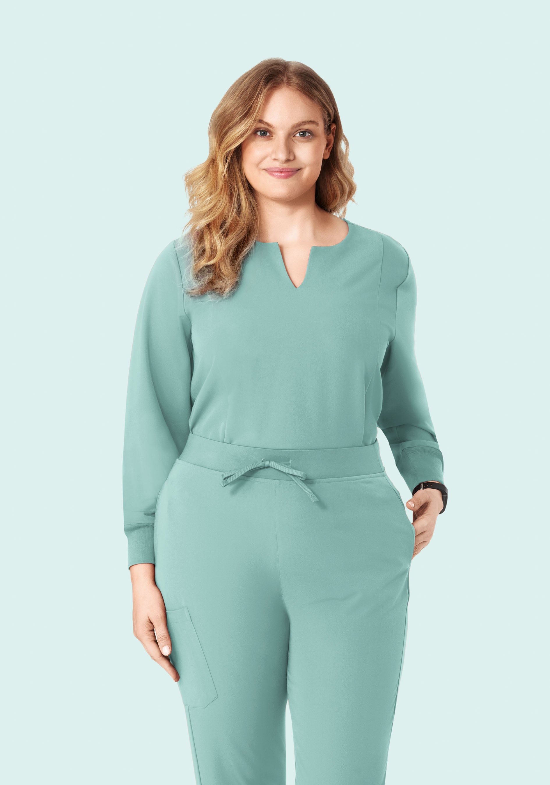 Long Sleeve Notch Neck Top Tourmaline