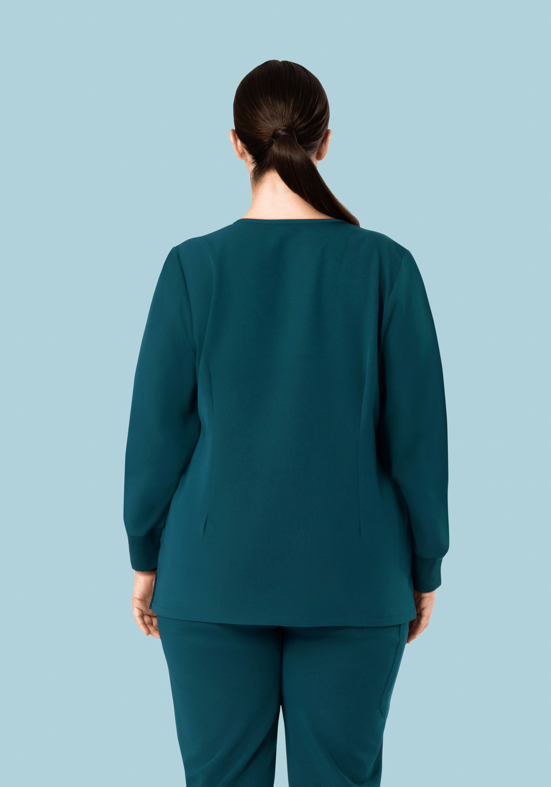 Long Sleeve Notch Neck Top Caribbean Blue